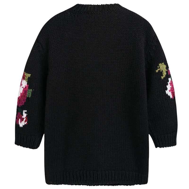 Girls Black Flowers Sweater