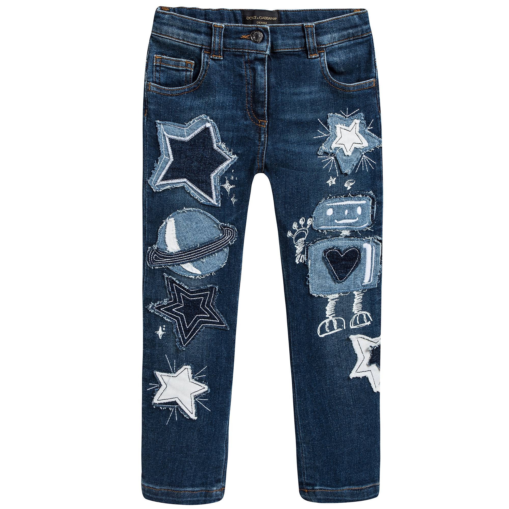 Girls Blue Stars Printed Jeans