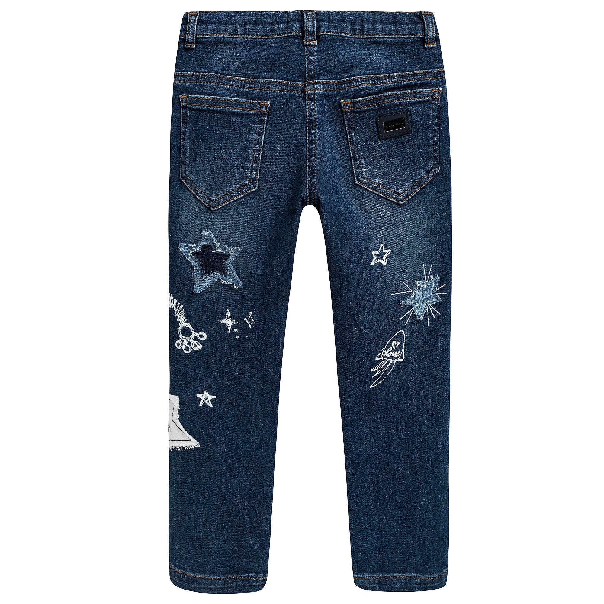 Girls Blue Stars Printed Jeans