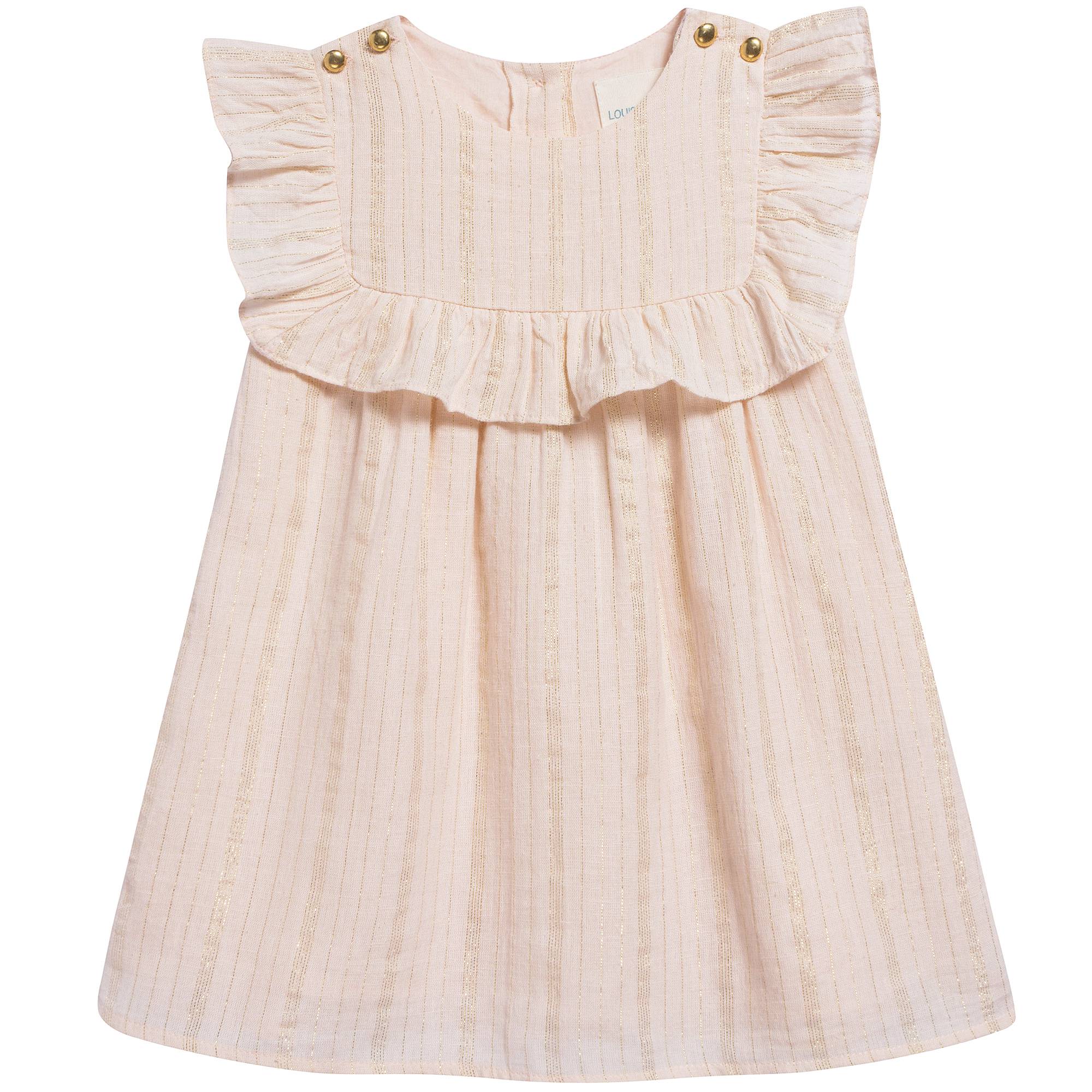 Baby Girls Light Pink "Gold  lurex  stripes" Cotton Dress