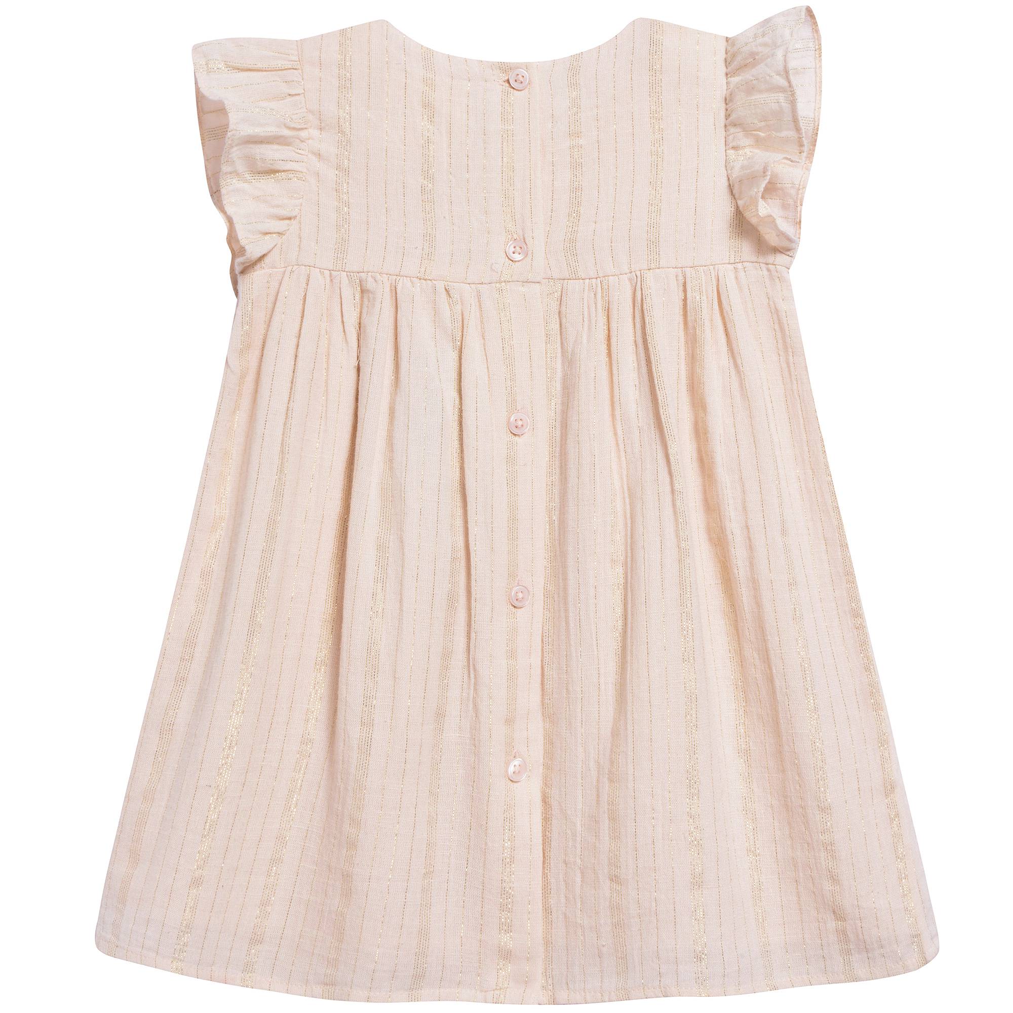 Baby Girls Light Pink "Gold  lurex  stripes" Cotton Dress