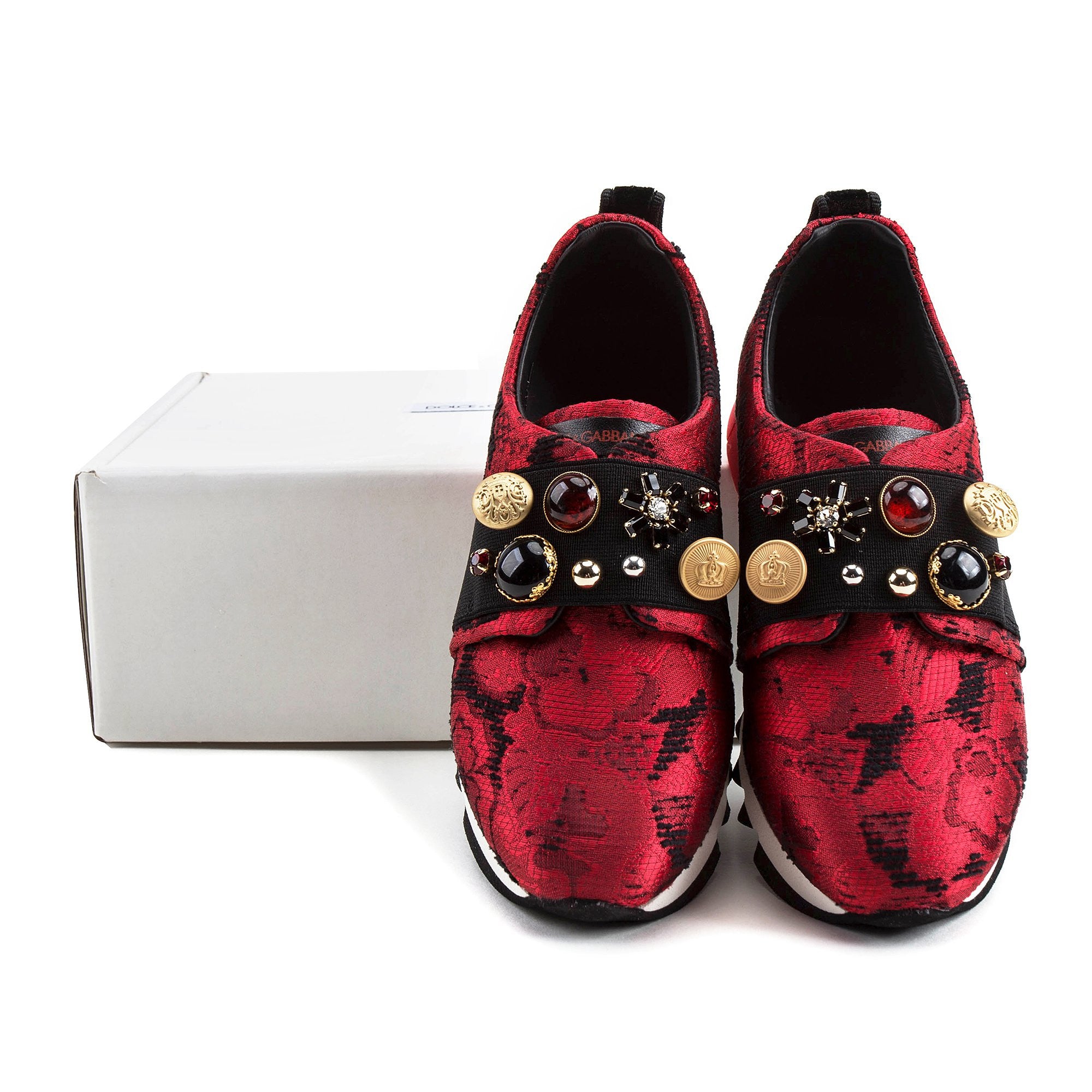 Girls Red & Black Slip-on Sneakers With Swarovski Rhinestones