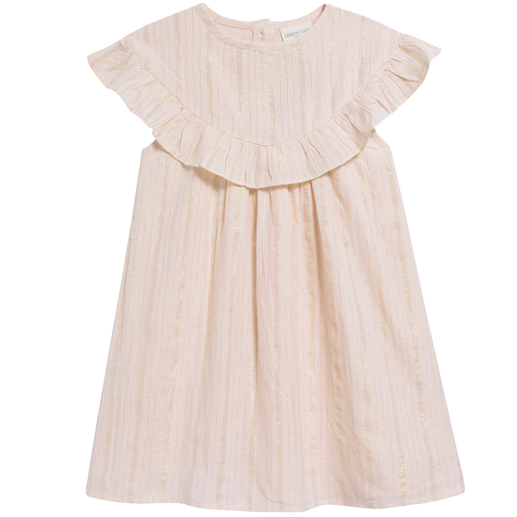 Girls Light Pink "Gold Lurex Stripes" Cotton Dress