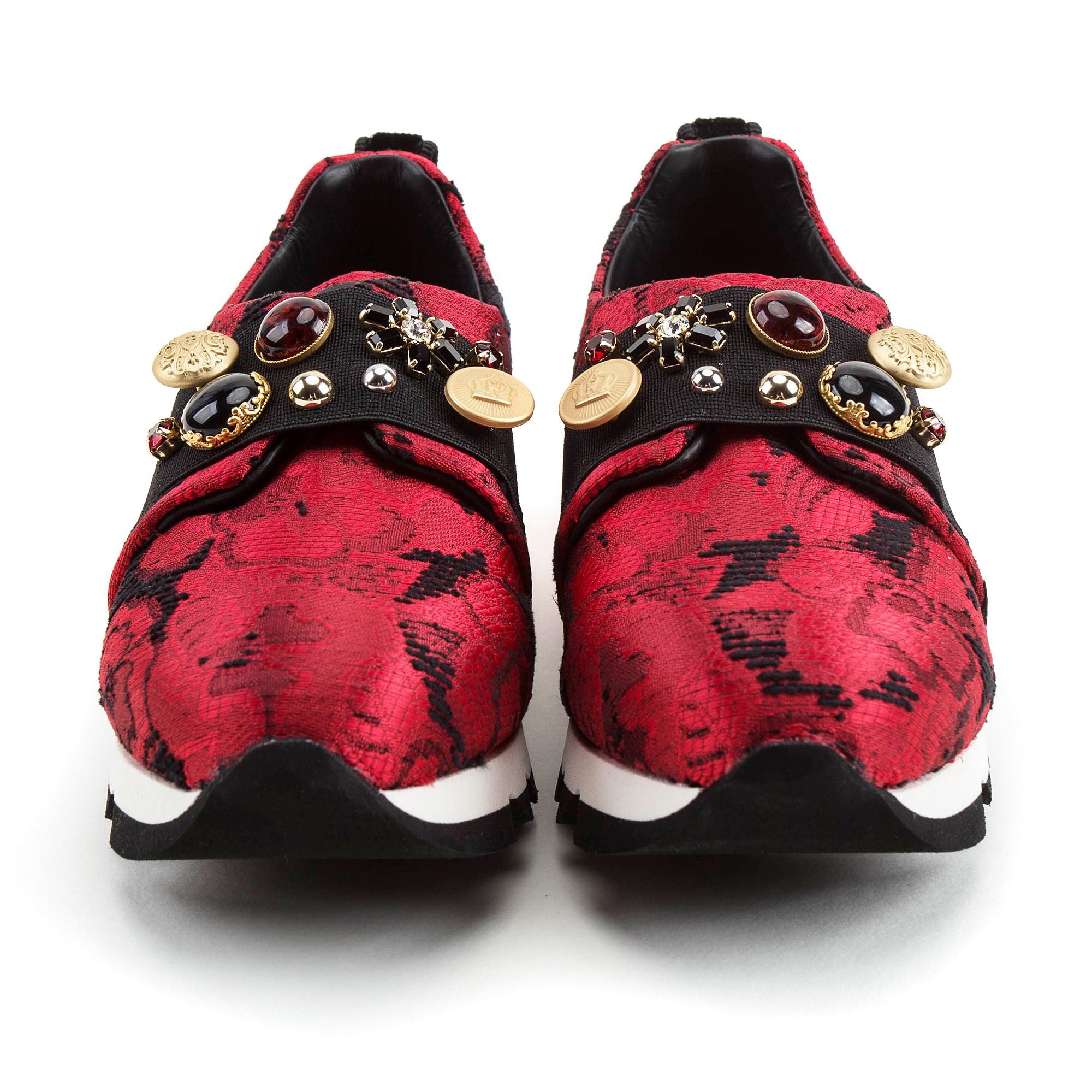 Girls Red & Black Slip-on Sneakers With Swarovski Rhinestones