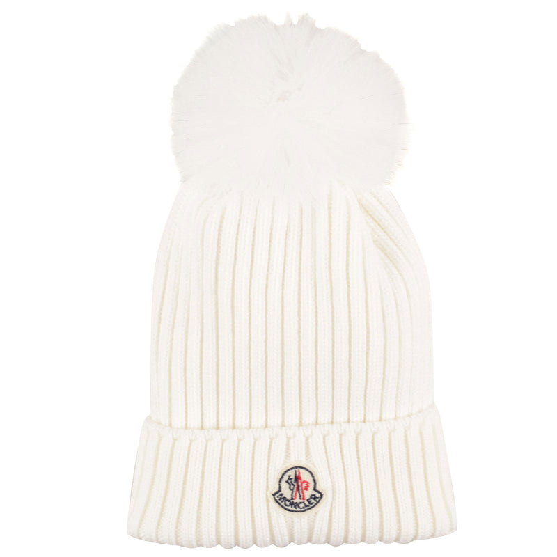 Boys & Girls White Knitted Hat With Fur Pom-Pom Trims - CÉMAROSE | Children's Fashion Store - 1