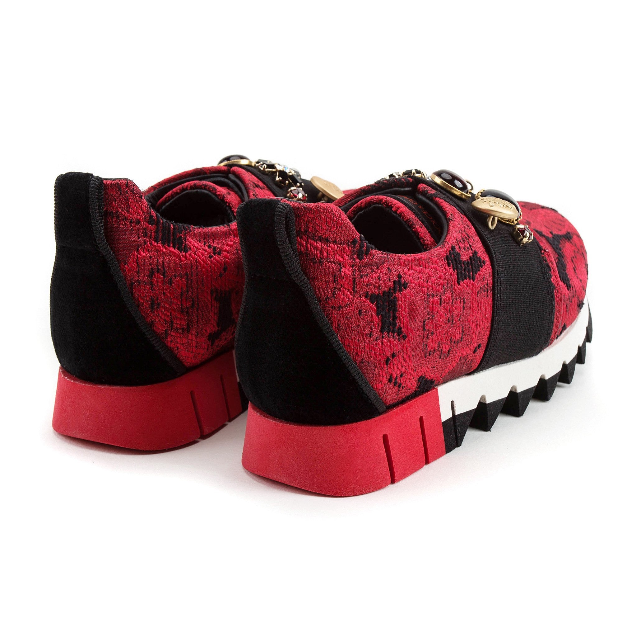 Girls Red & Black Slip-on Sneakers With Swarovski Rhinestones