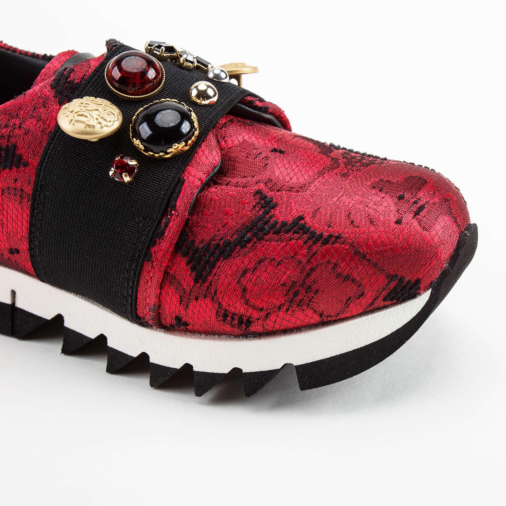 Girls Red & Black Slip-on Sneakers With Swarovski Rhinestones