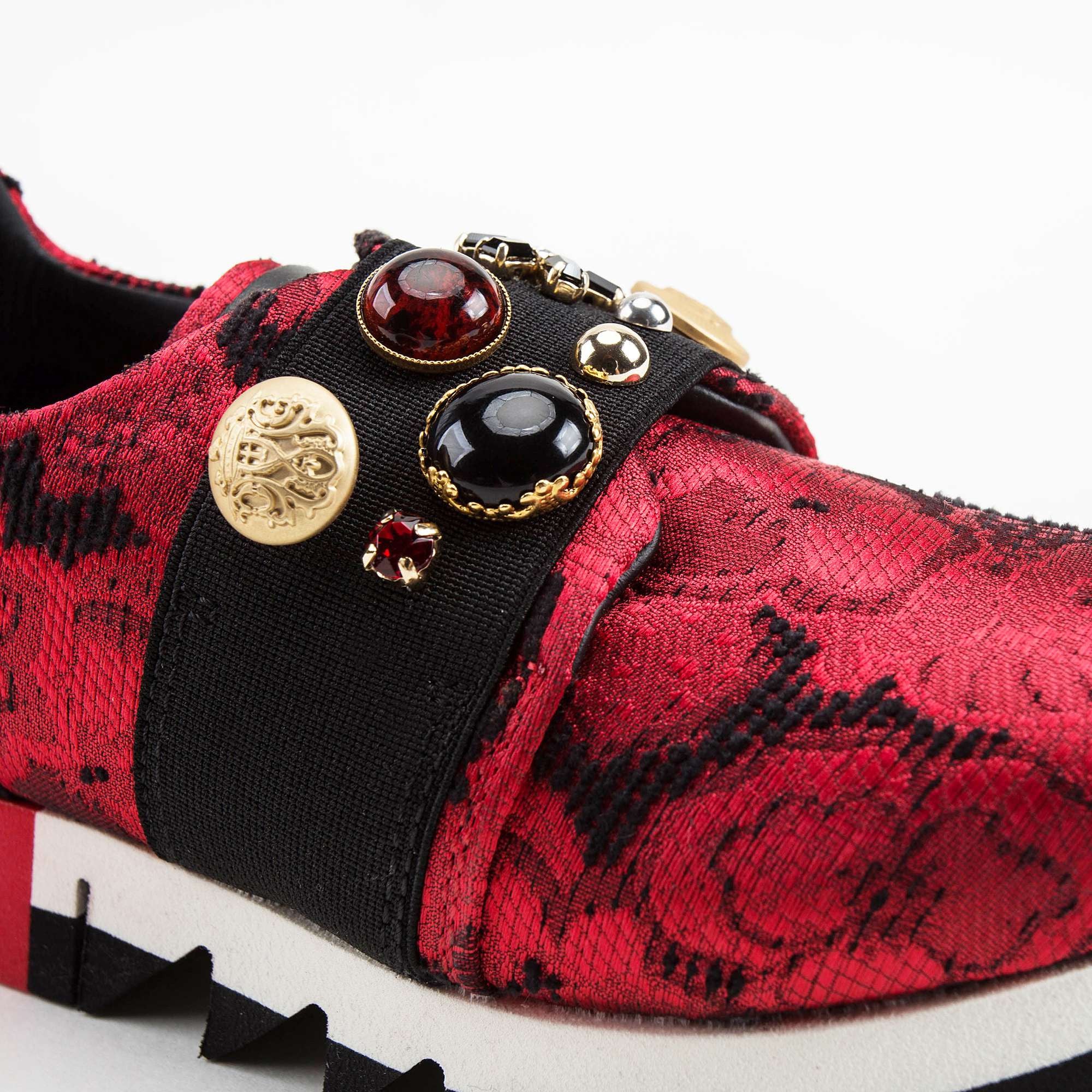 Girls Red & Black Slip-on Sneakers With Swarovski Rhinestones