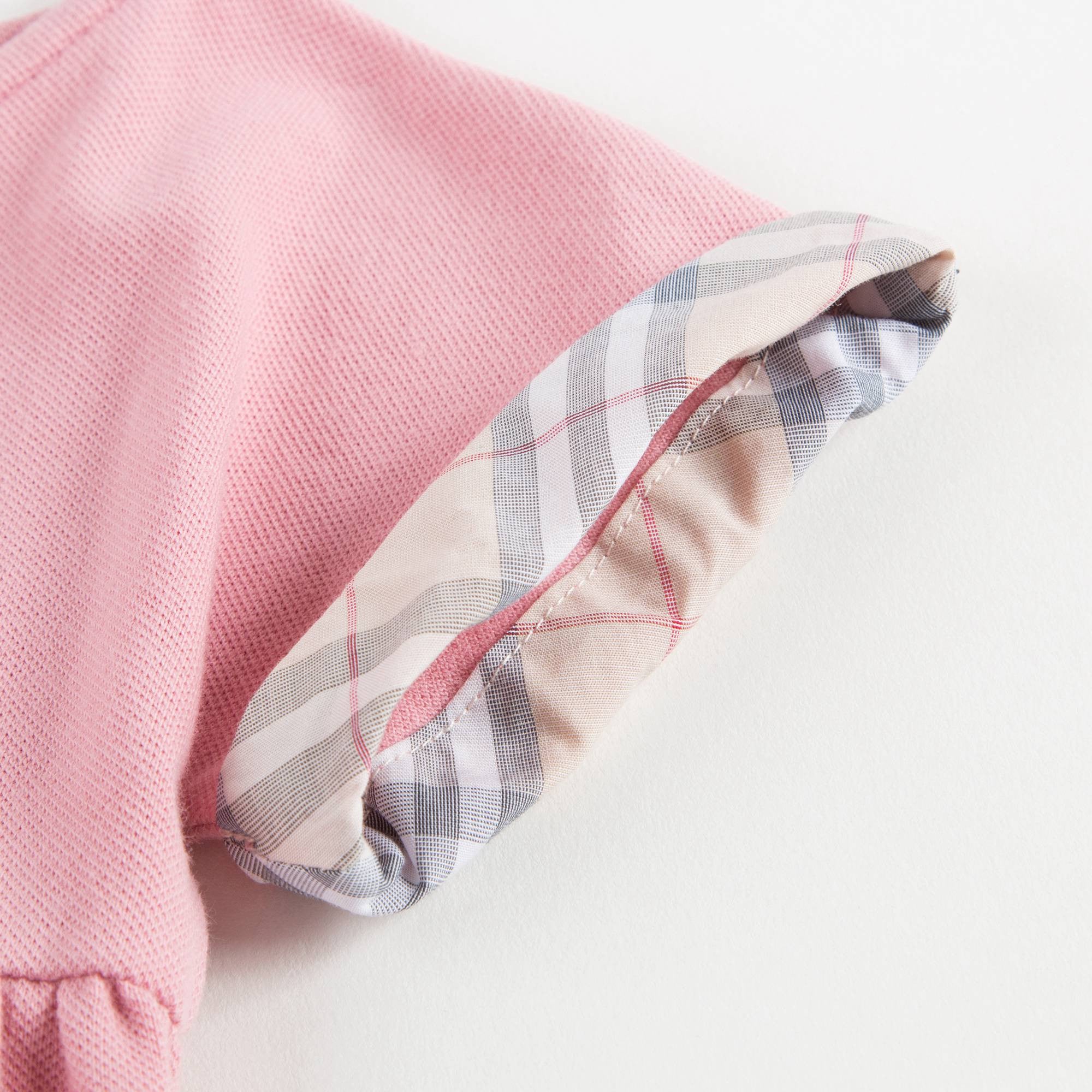Baby Girls Pink Cotton Dress With Check Trim