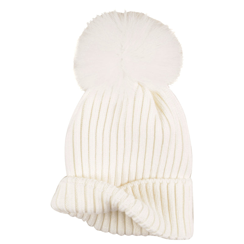 Boys & Girls White Knitted Hat With Fur Pom-Pom Trims - CÉMAROSE | Children's Fashion Store - 3
