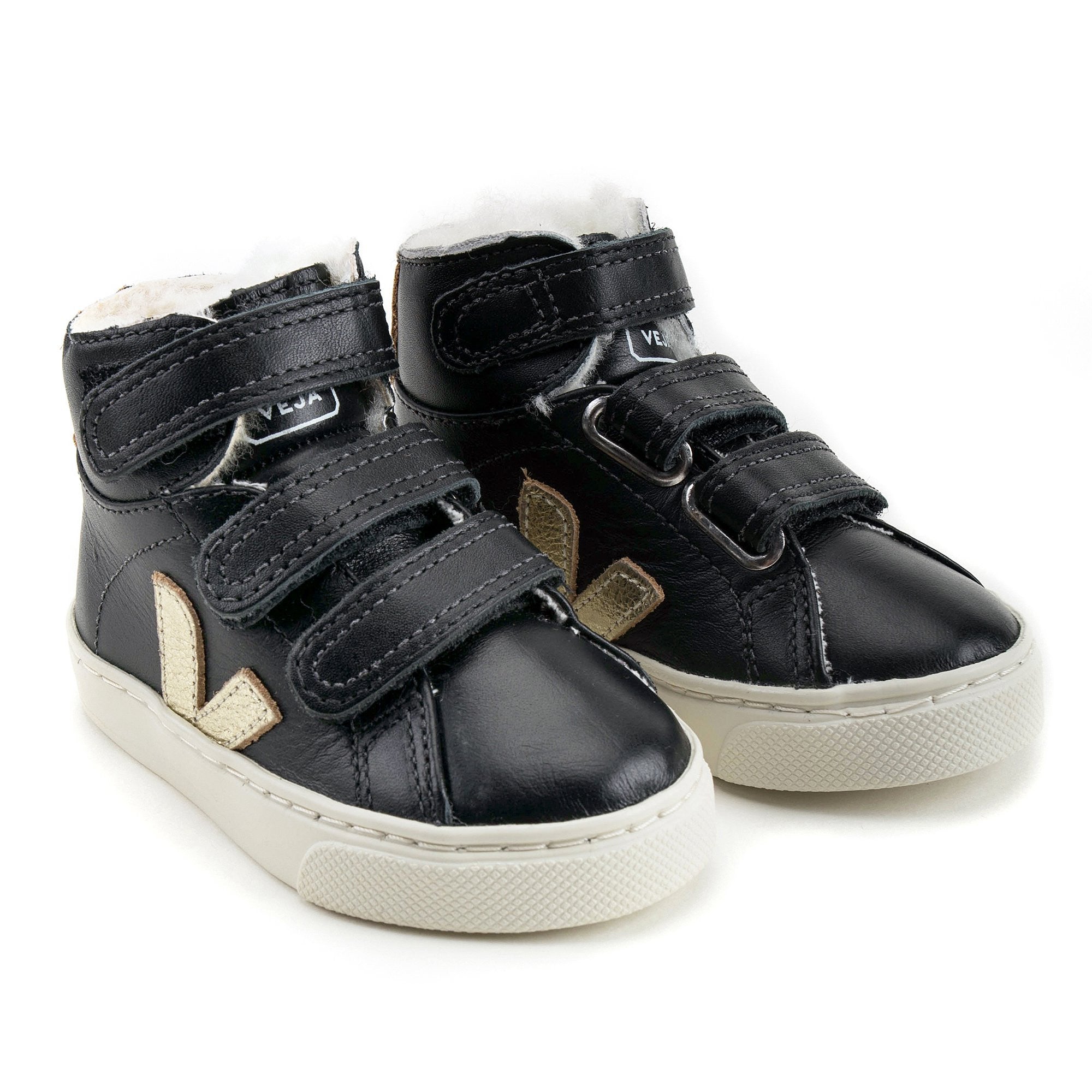 Boys & Girls Black Velcro Leather Shoes With Fur