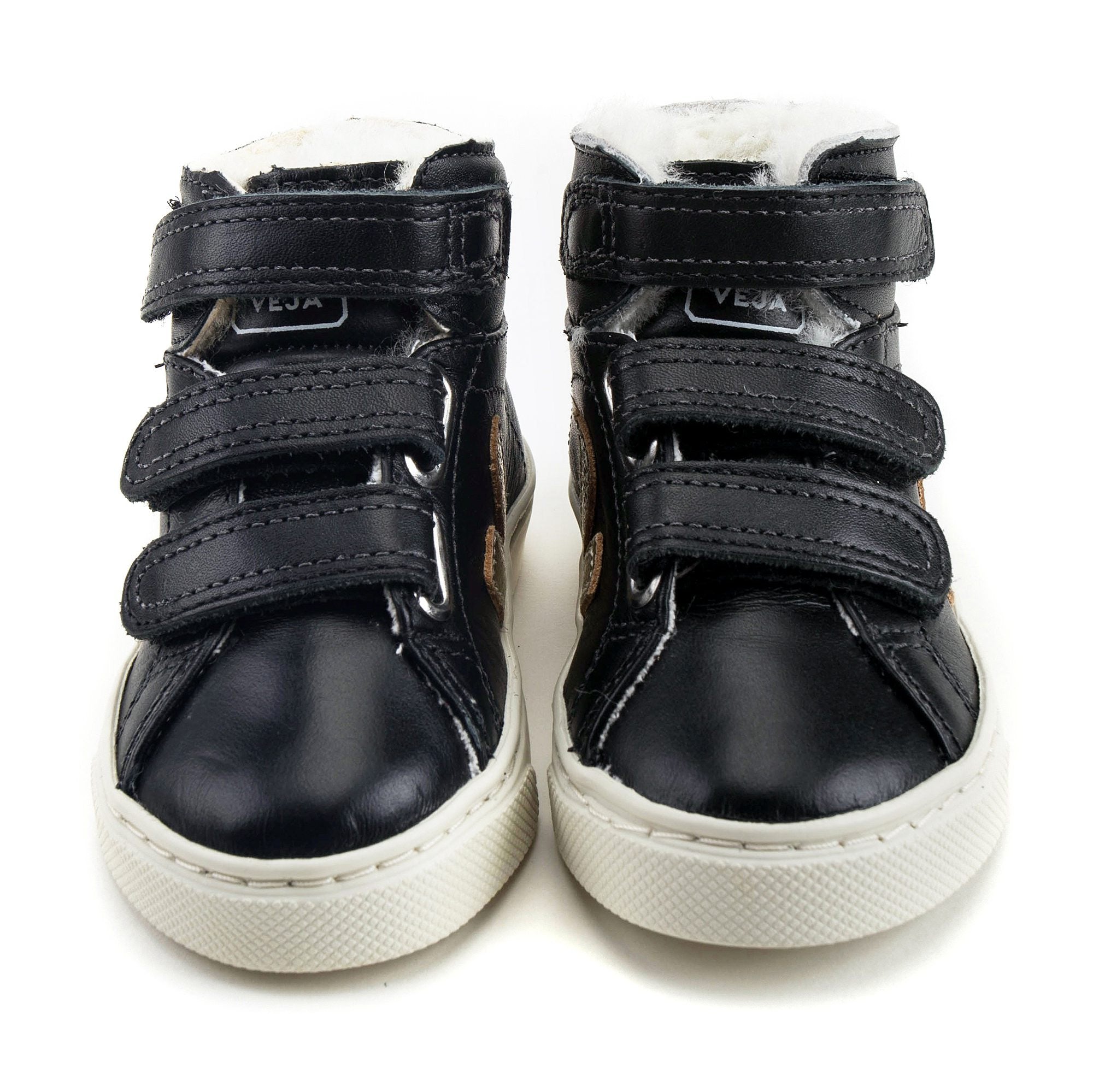 Boys & Girls Black Velcro Leather Shoes With Fur