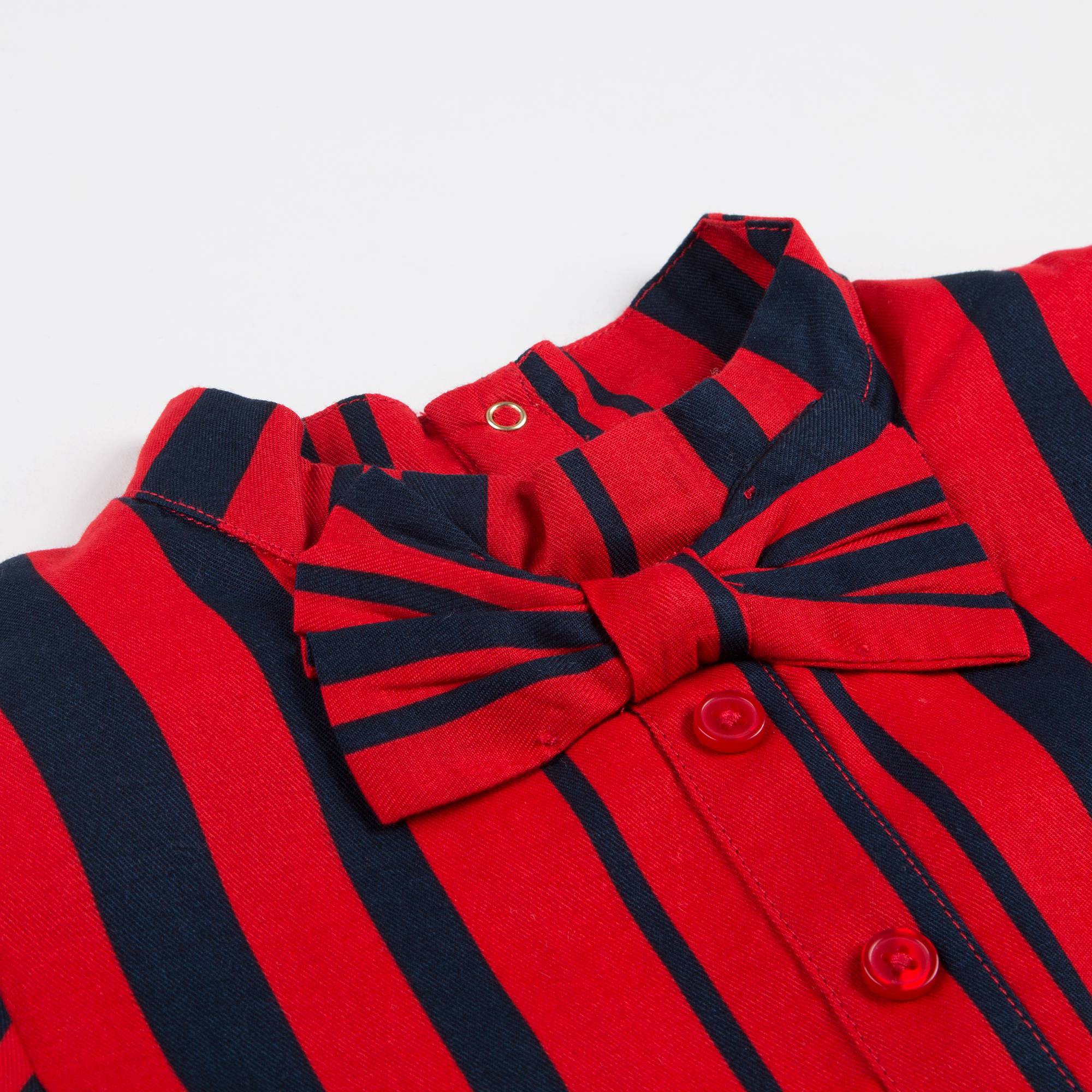 Girls Red Odd Stripe  Bow Organic  Cotton Dress