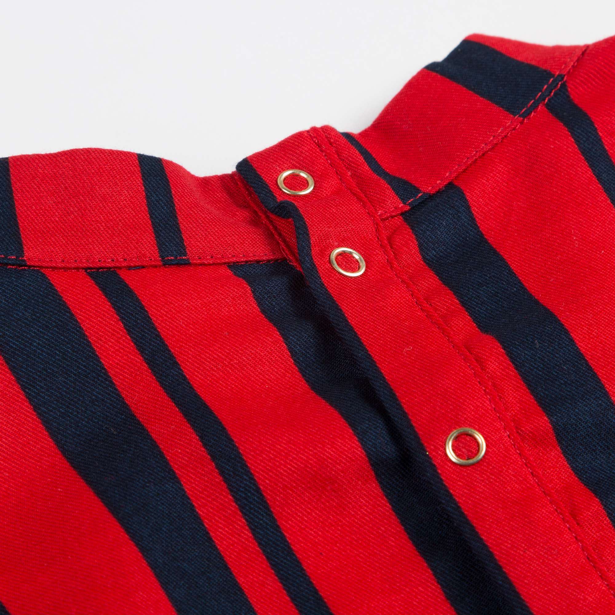 Girls Red Odd Stripe  Bow Organic  Cotton Dress