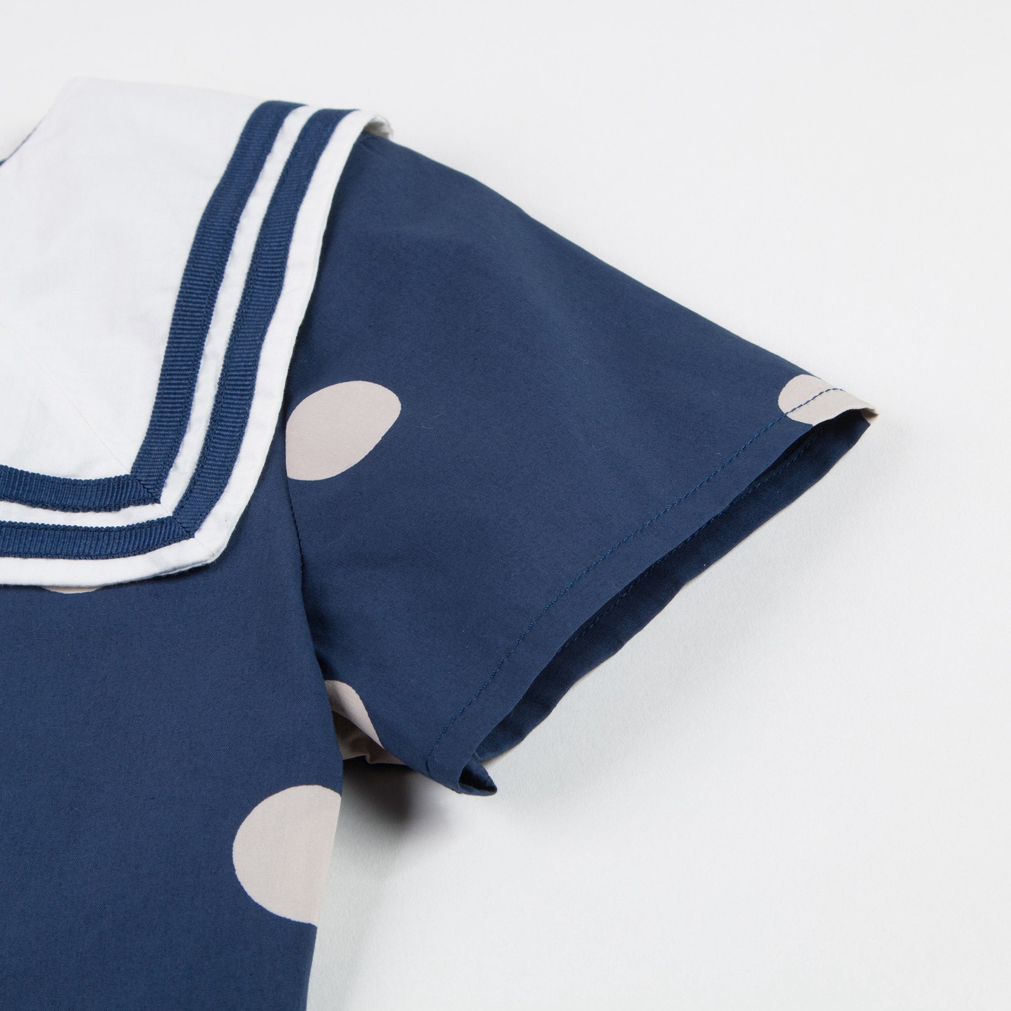 Girls Navy Dot Woven Sailor Organic Cotton Dress