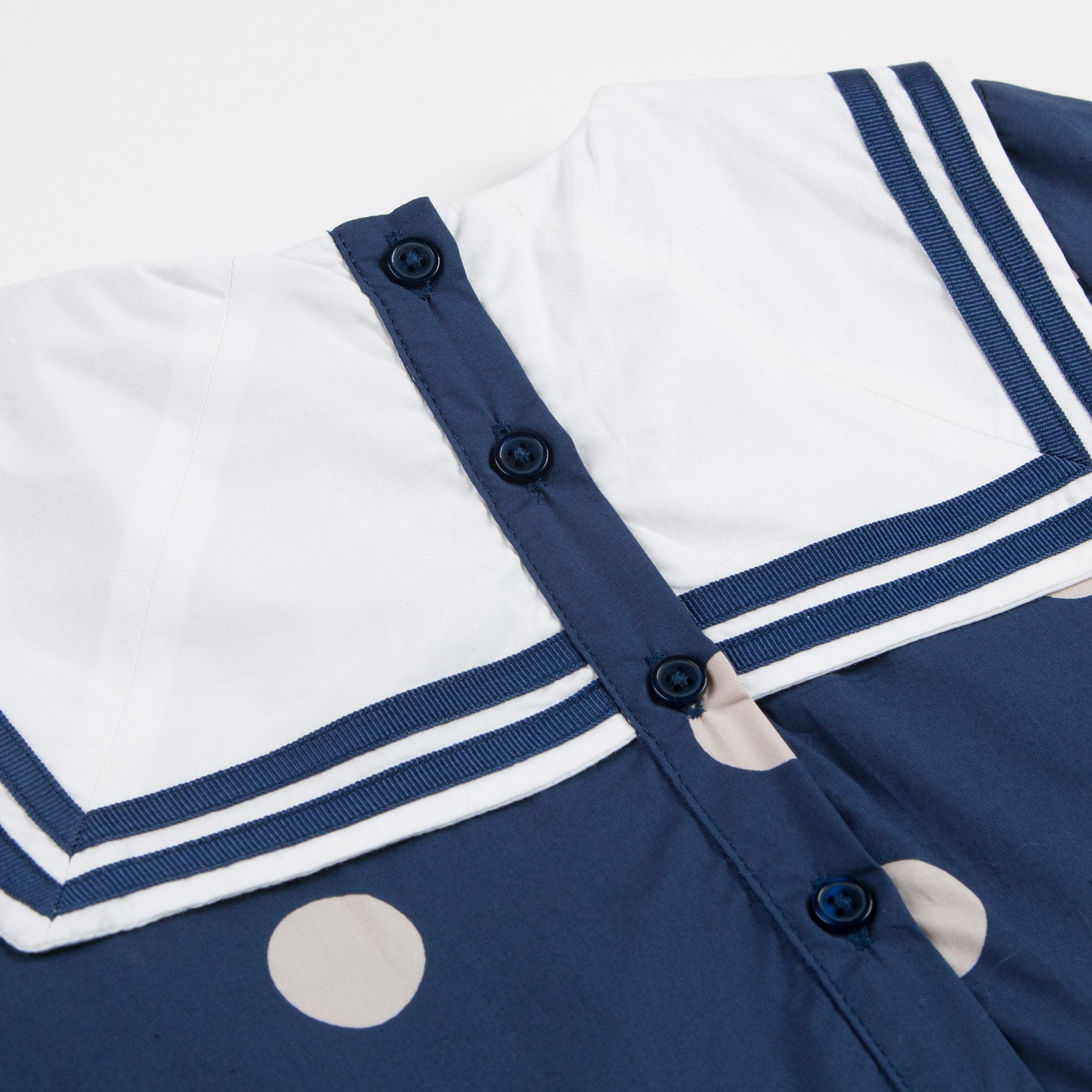 Girls Navy Dot Woven Sailor Organic Cotton Dress
