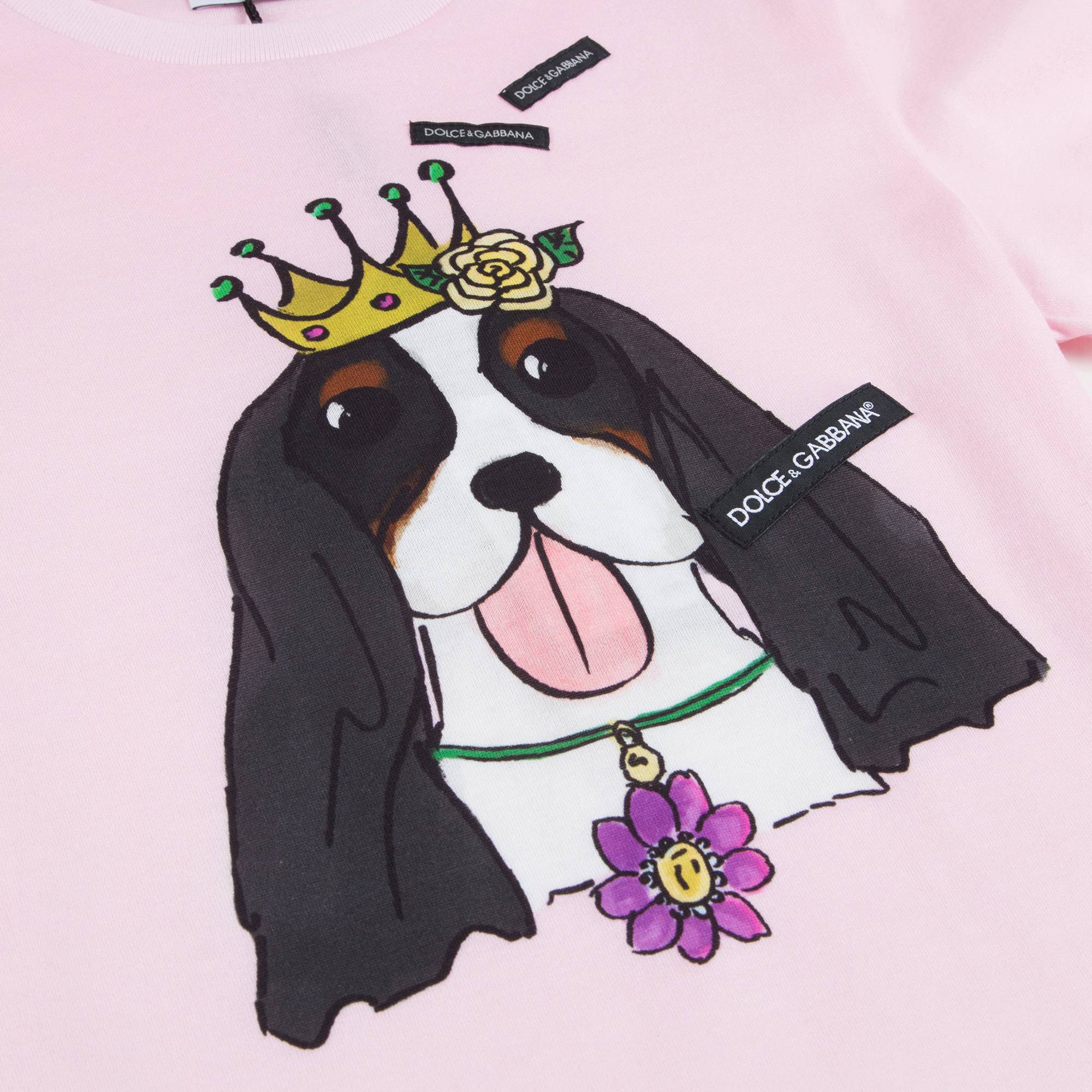 Girls  Pink   With    "Dog"  Printed   Cotton   T-shirt