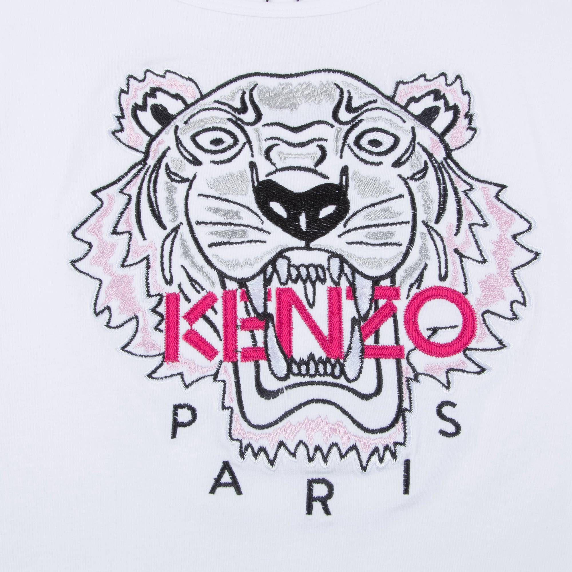 Girls White Tiger Printed Cotton T-shirt