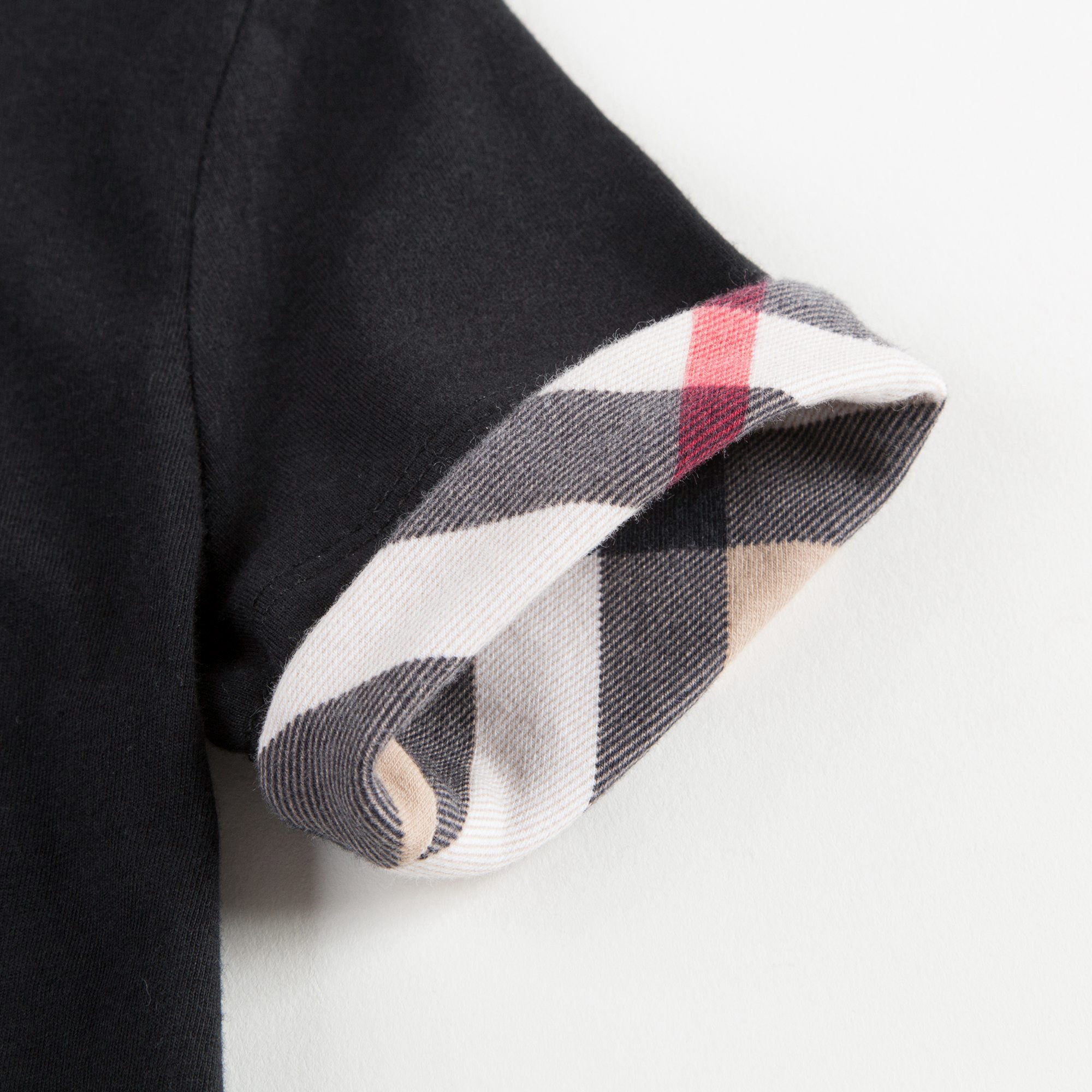 Girls Black Cotton T-shirt With  Check Trim