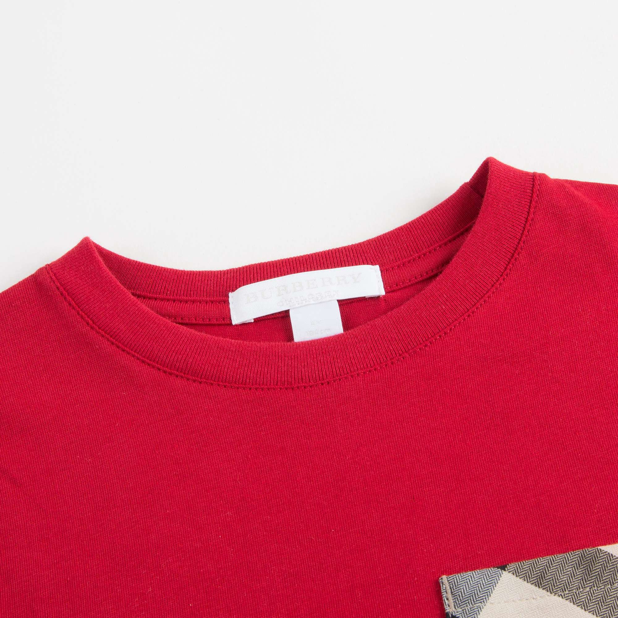 Boys Blue Cotton T-shirt With Check Trim