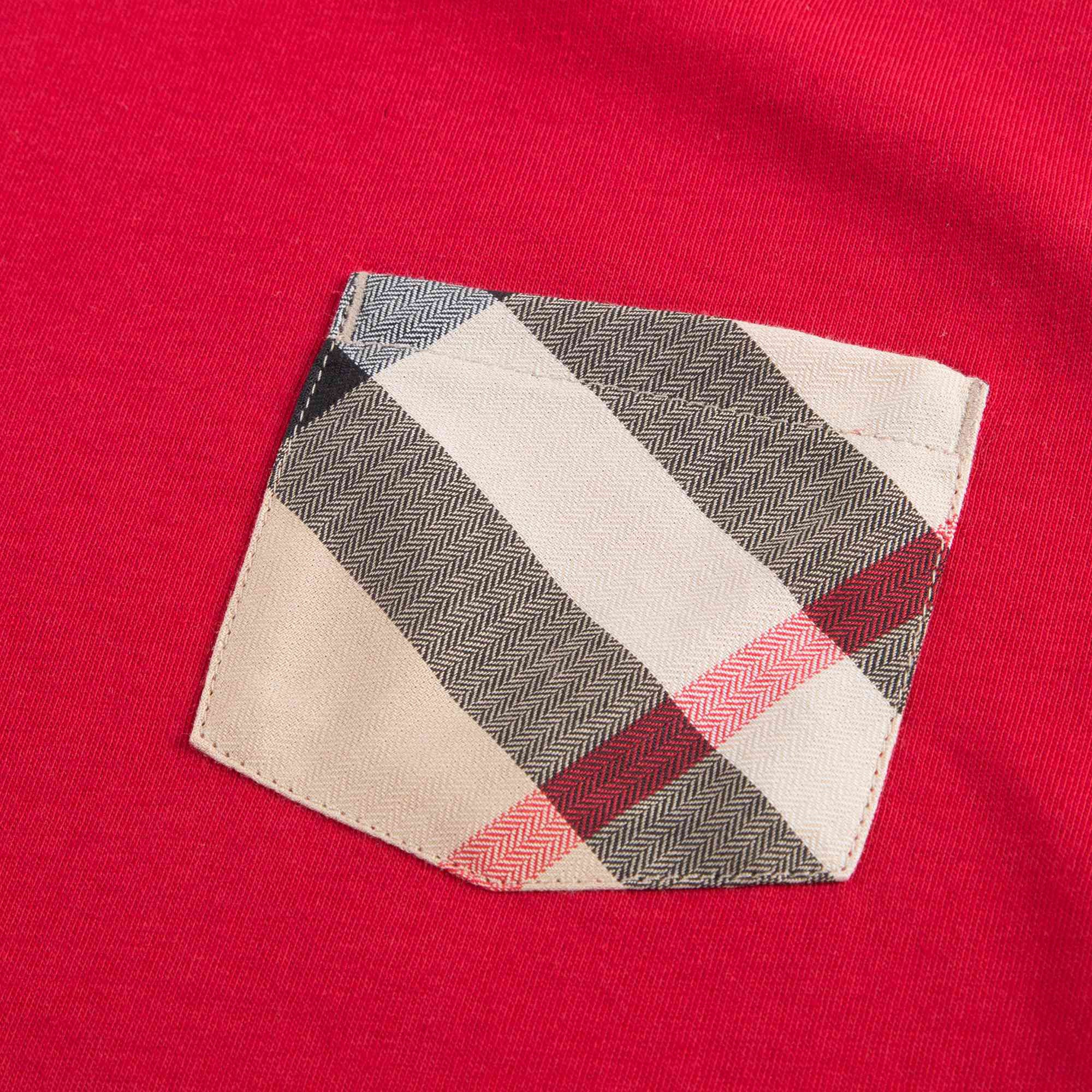 Boys Blue Cotton T-shirt With Check Trim