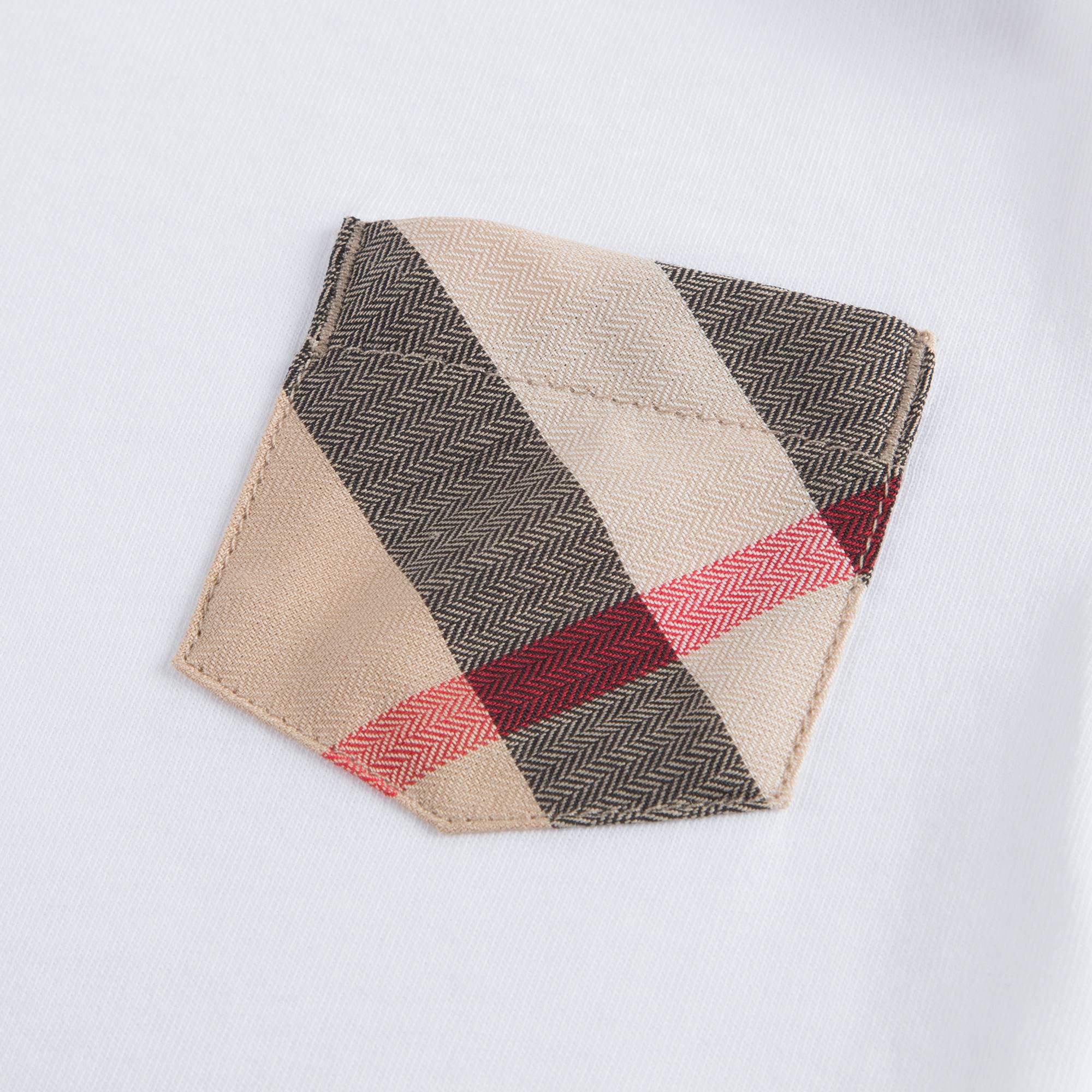 Baby Girls White Cotton Long Sleeves T-shirt With Check Pocket