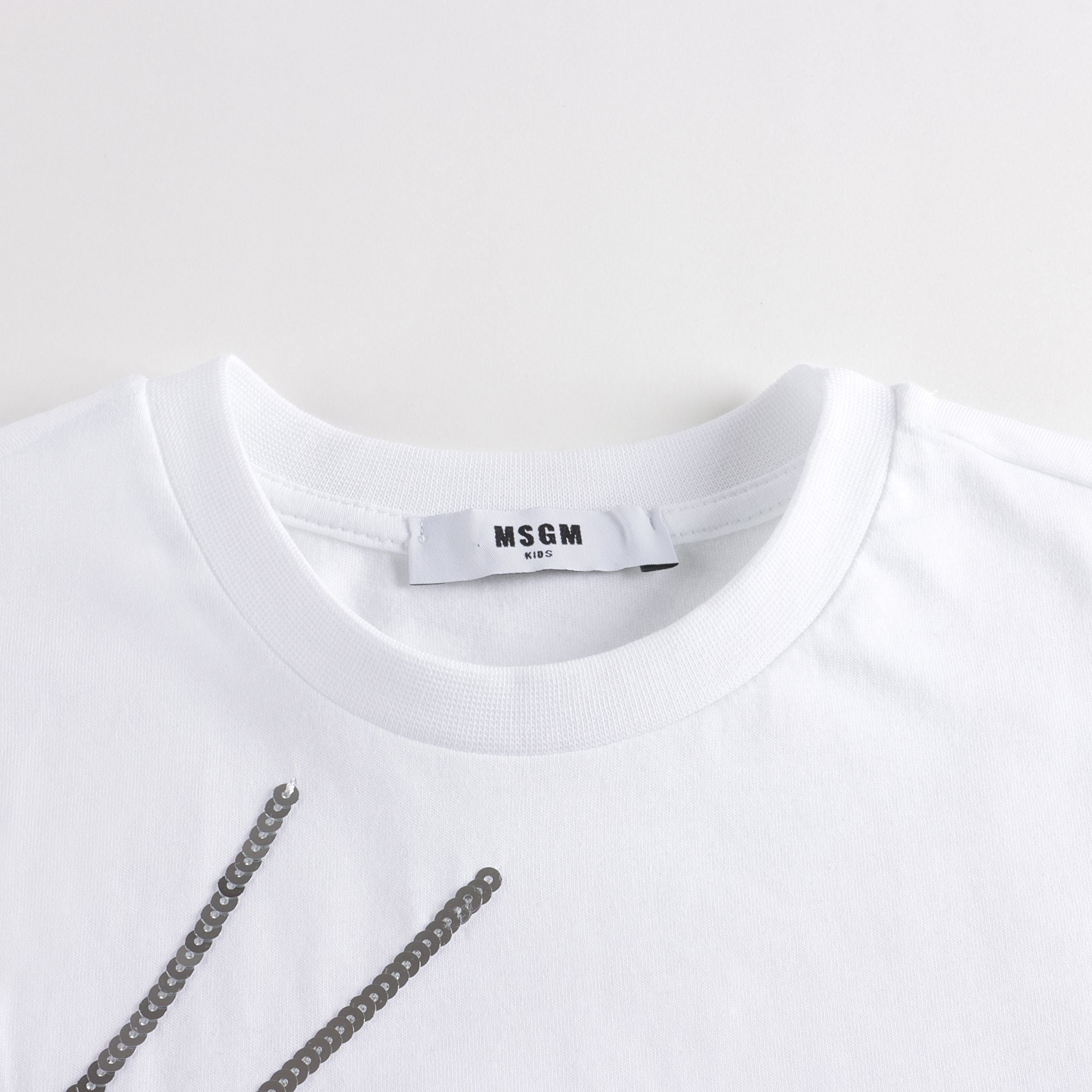 Girls White Glitter Logo Cotton T-Shirt