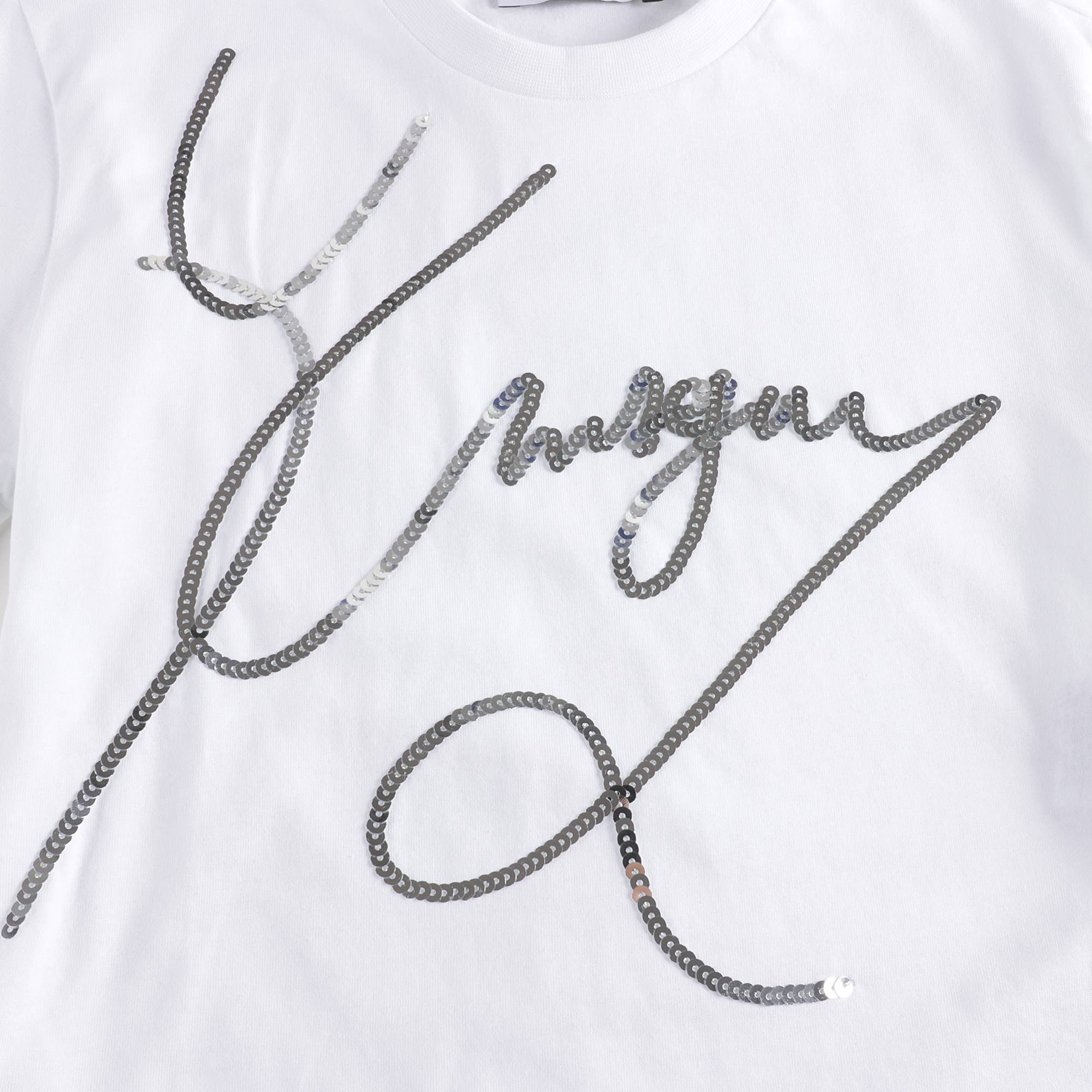 Girls White Glitter Logo Cotton T-Shirt