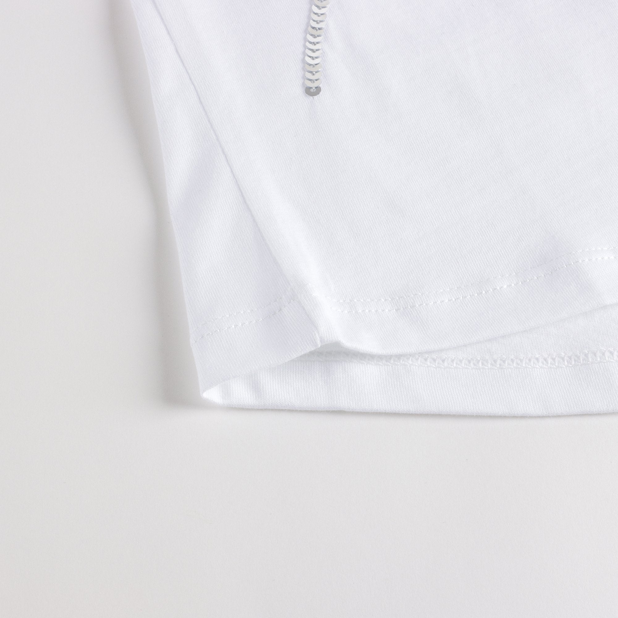 Girls White Glitter Logo Cotton T-Shirt