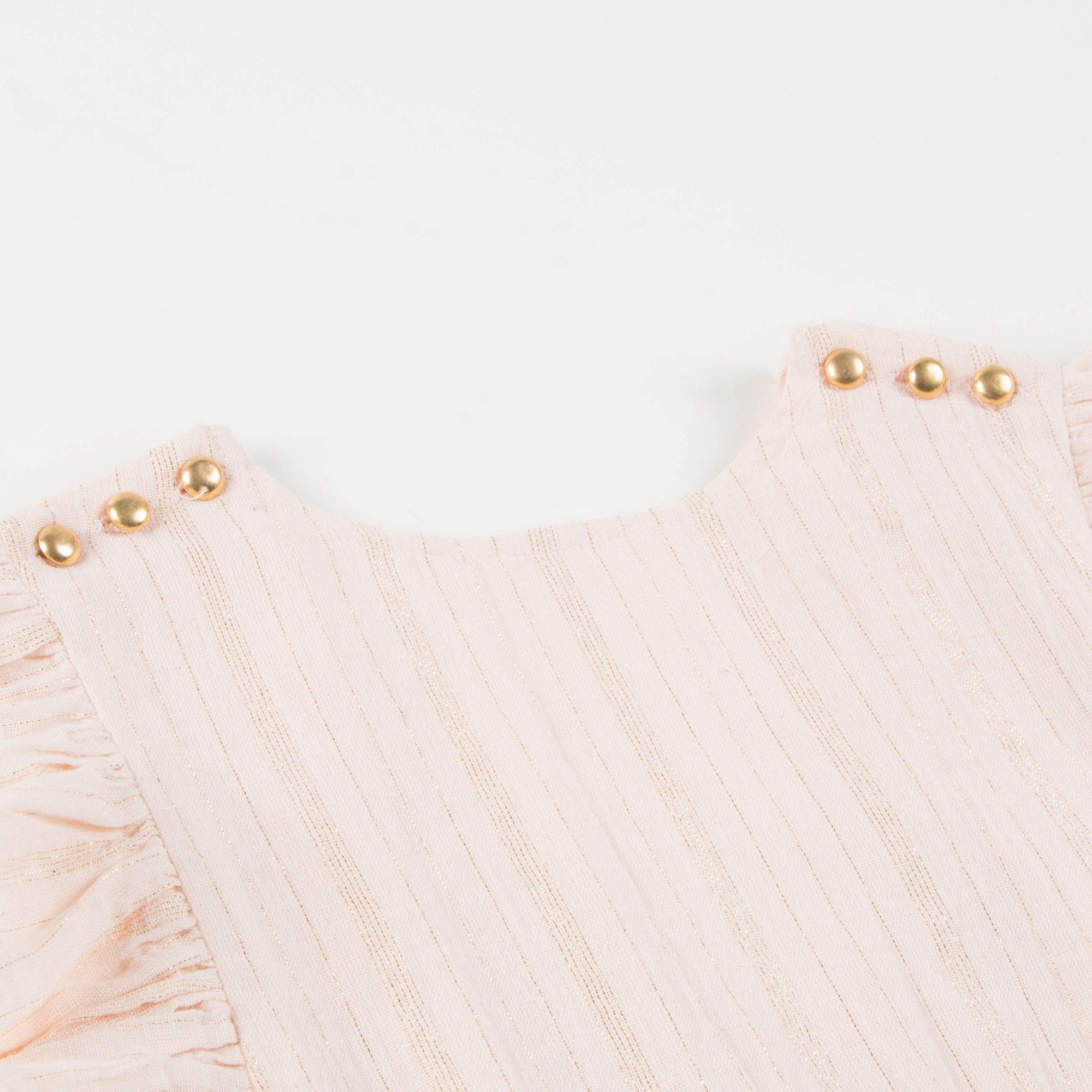 Girls Light Pink Gold Lurex Stripes Cotton Dress