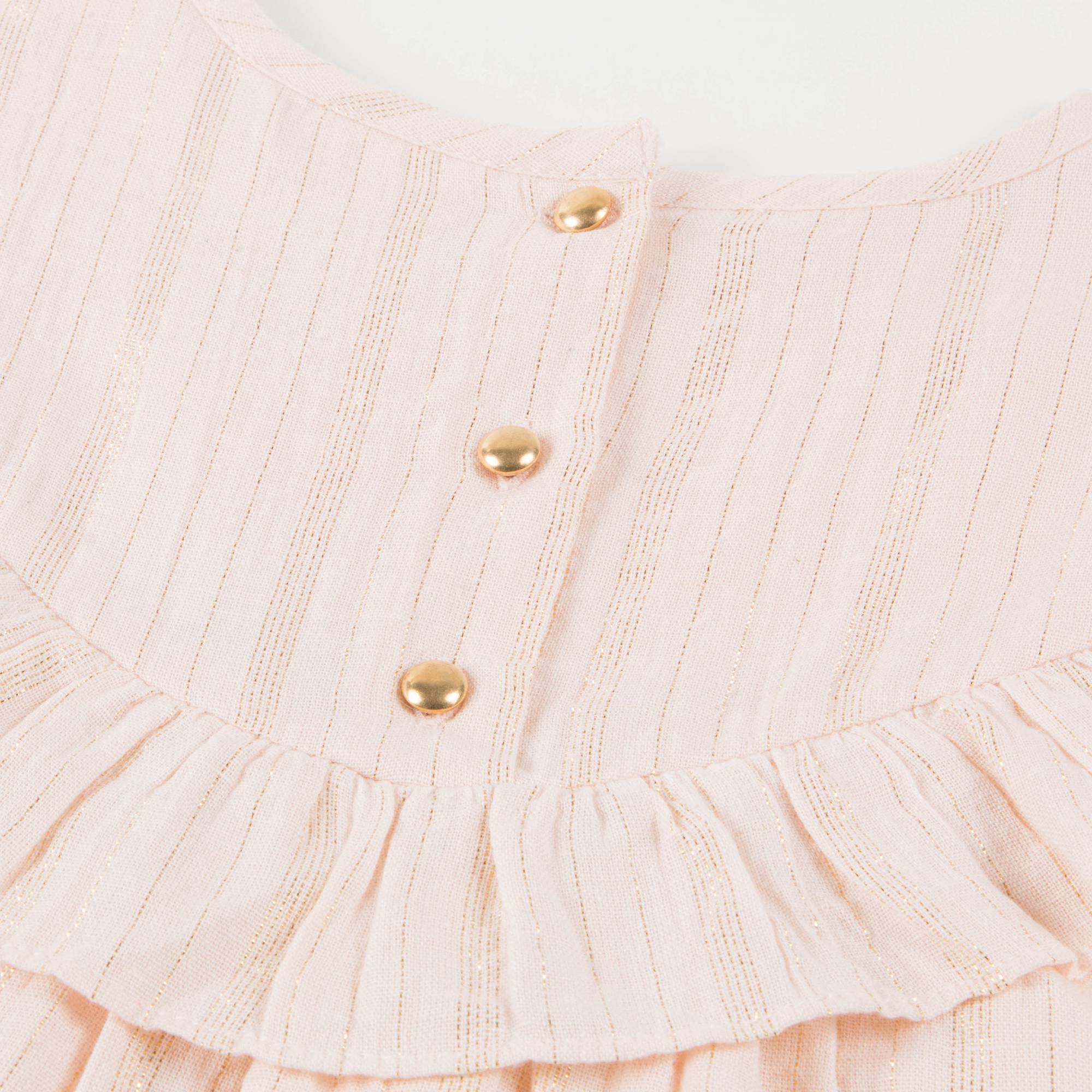 Girls Light Pink "Gold Lurex Stripes" Cotton Dress
