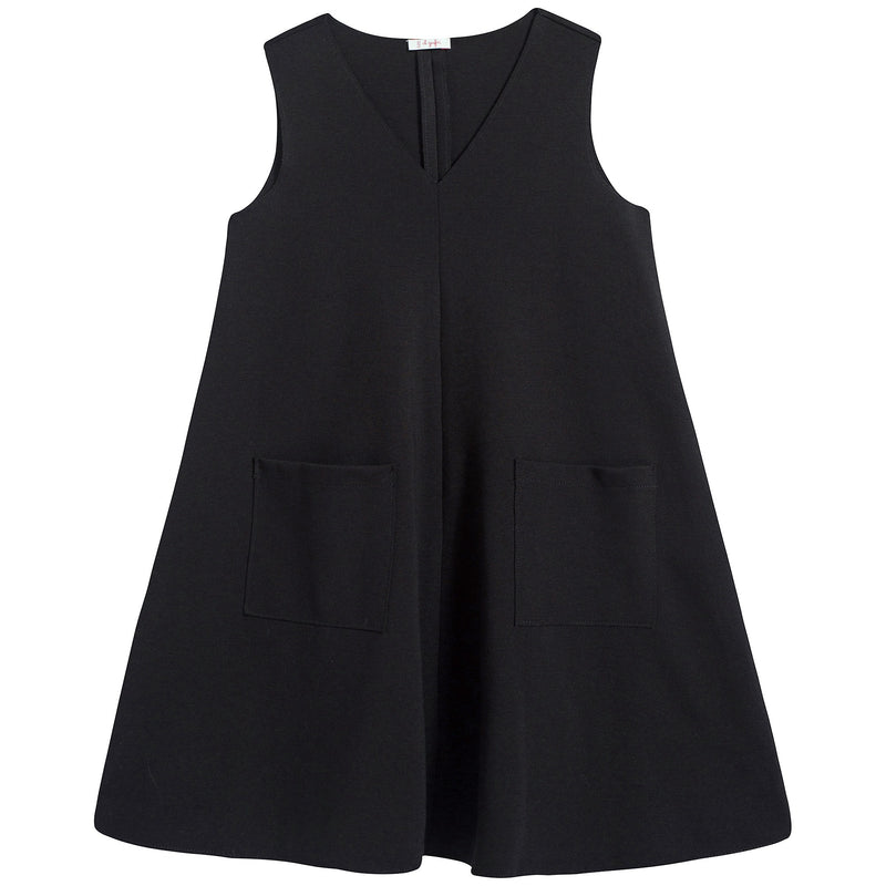 Girls Black V-neck Dress