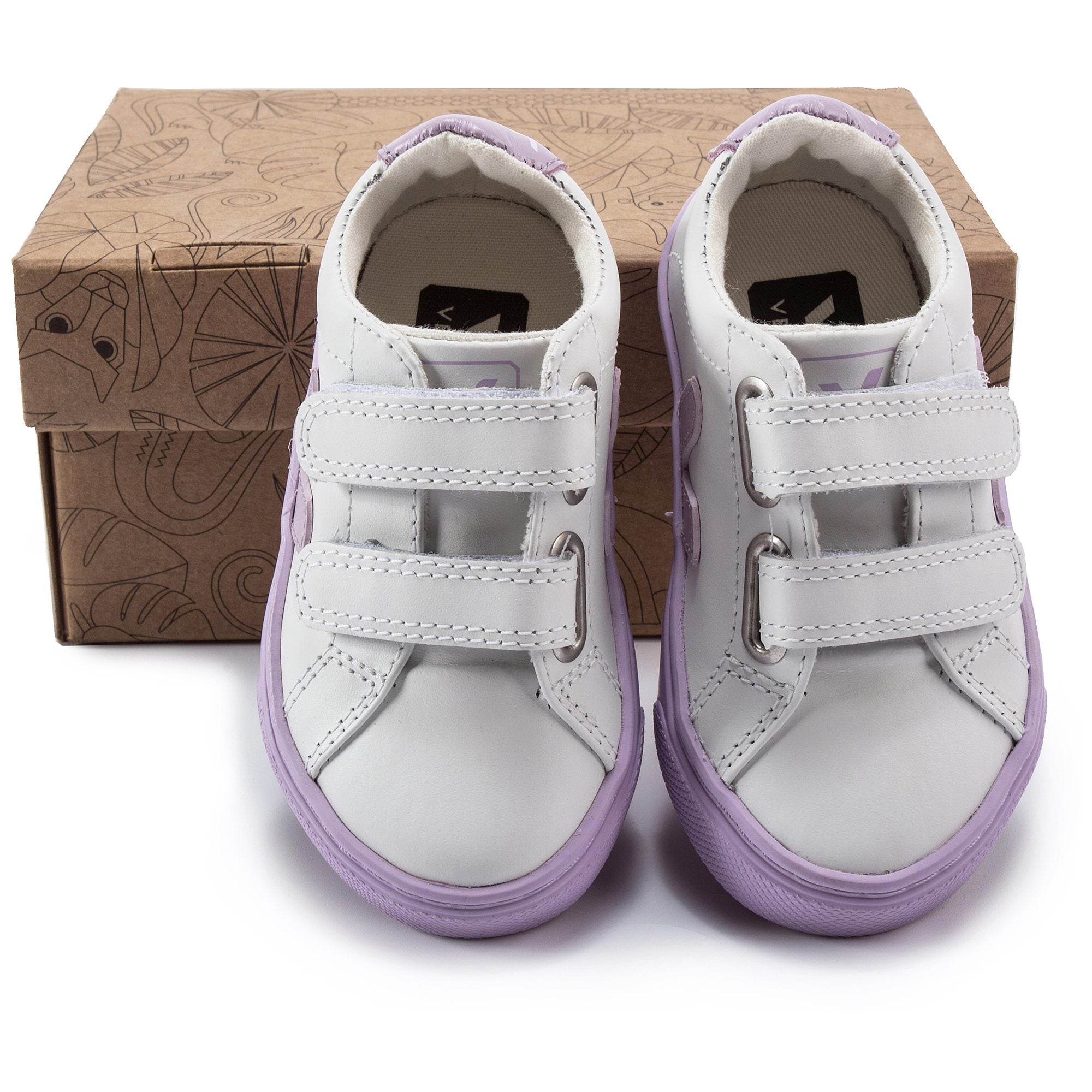 Girls Black Leather Velcro With Purple "V" Shoes