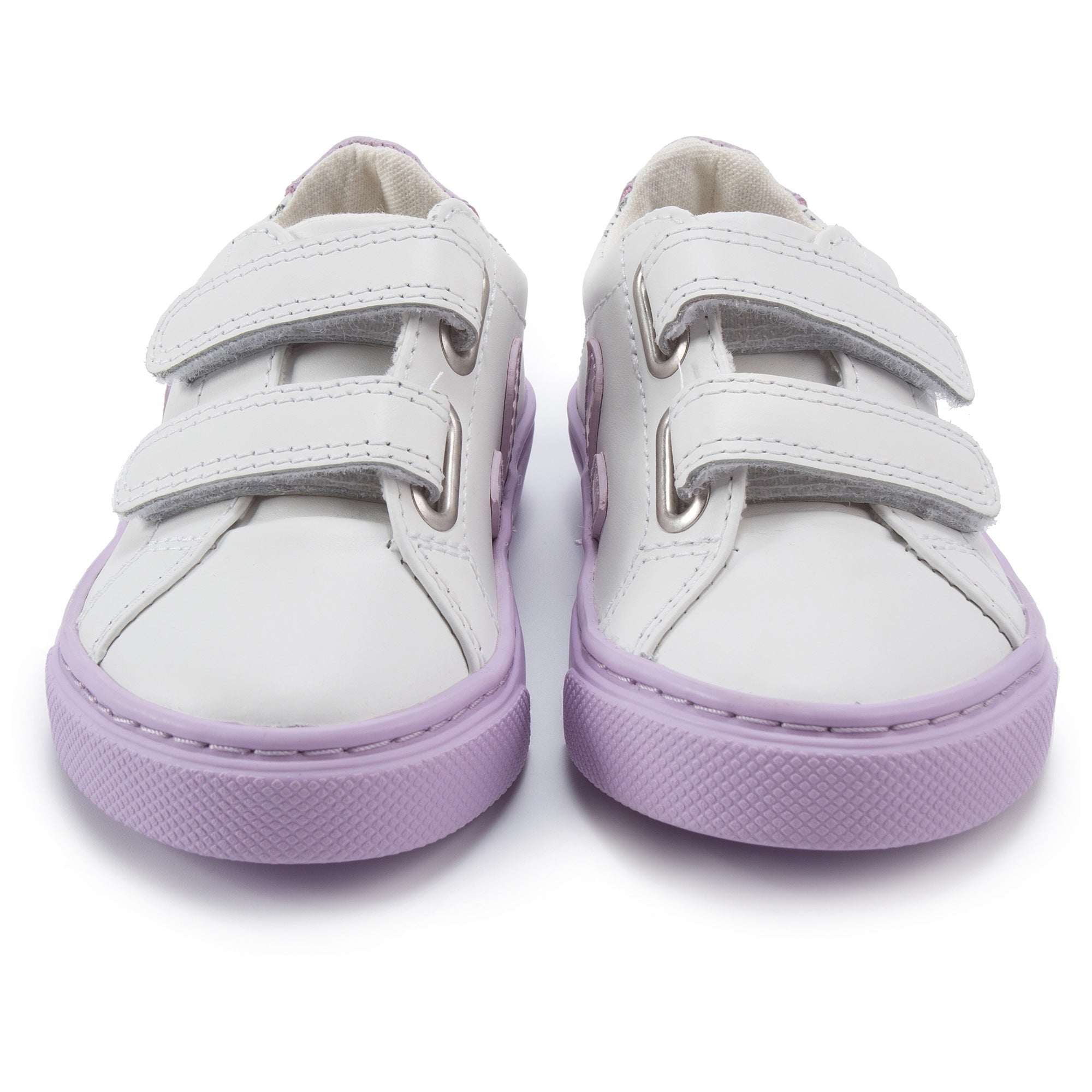 Girls Black Leather Velcro With Purple "V" Shoes