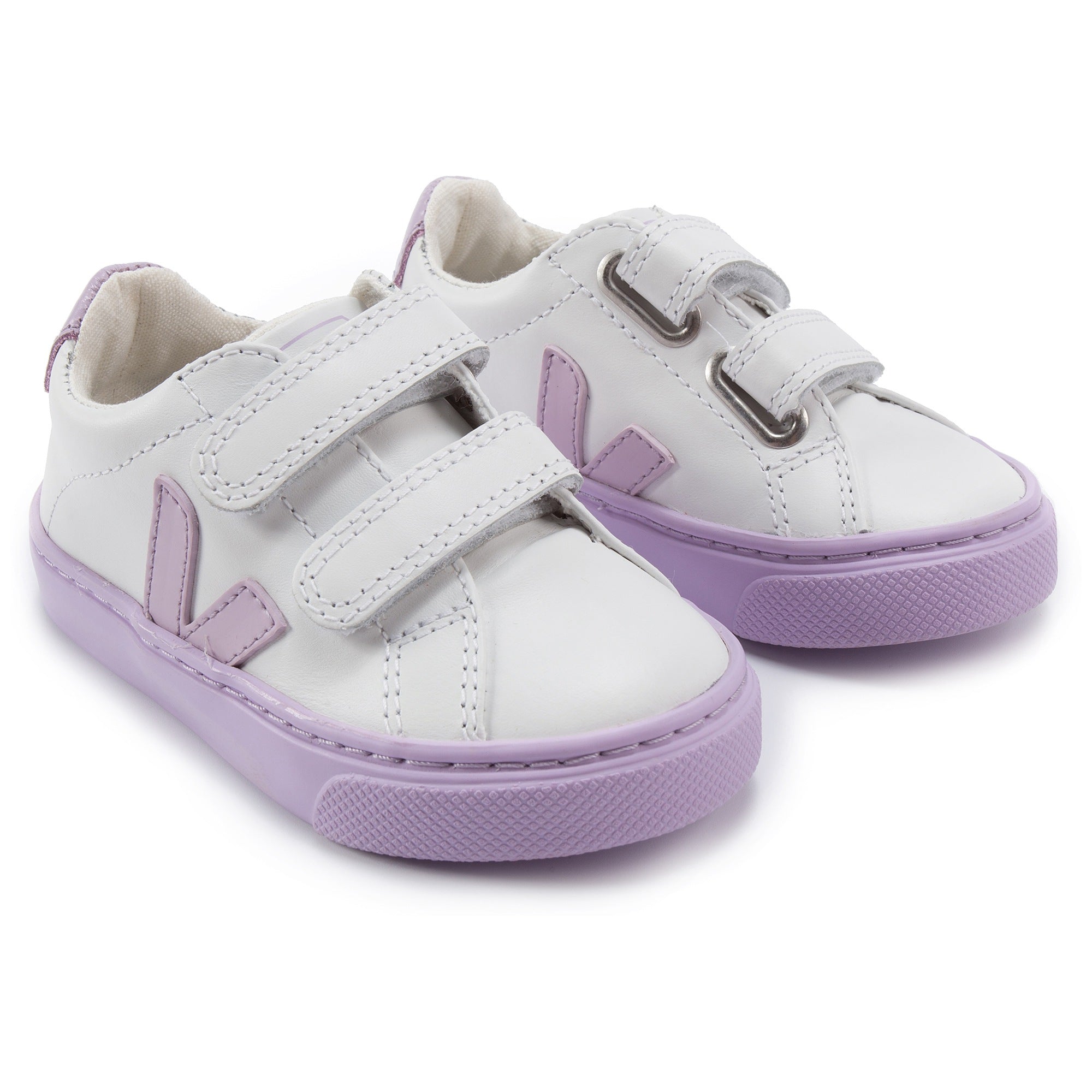 Girls Black Leather Velcro With Purple "V" Shoes