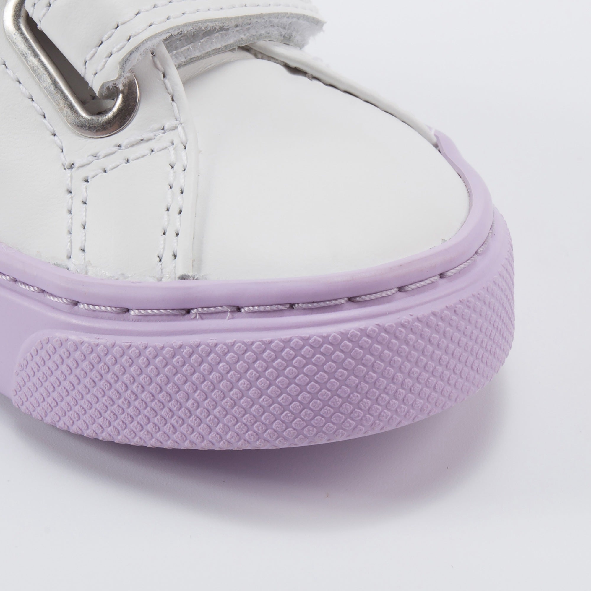 Girls Black Leather Velcro With Purple "V" Shoes