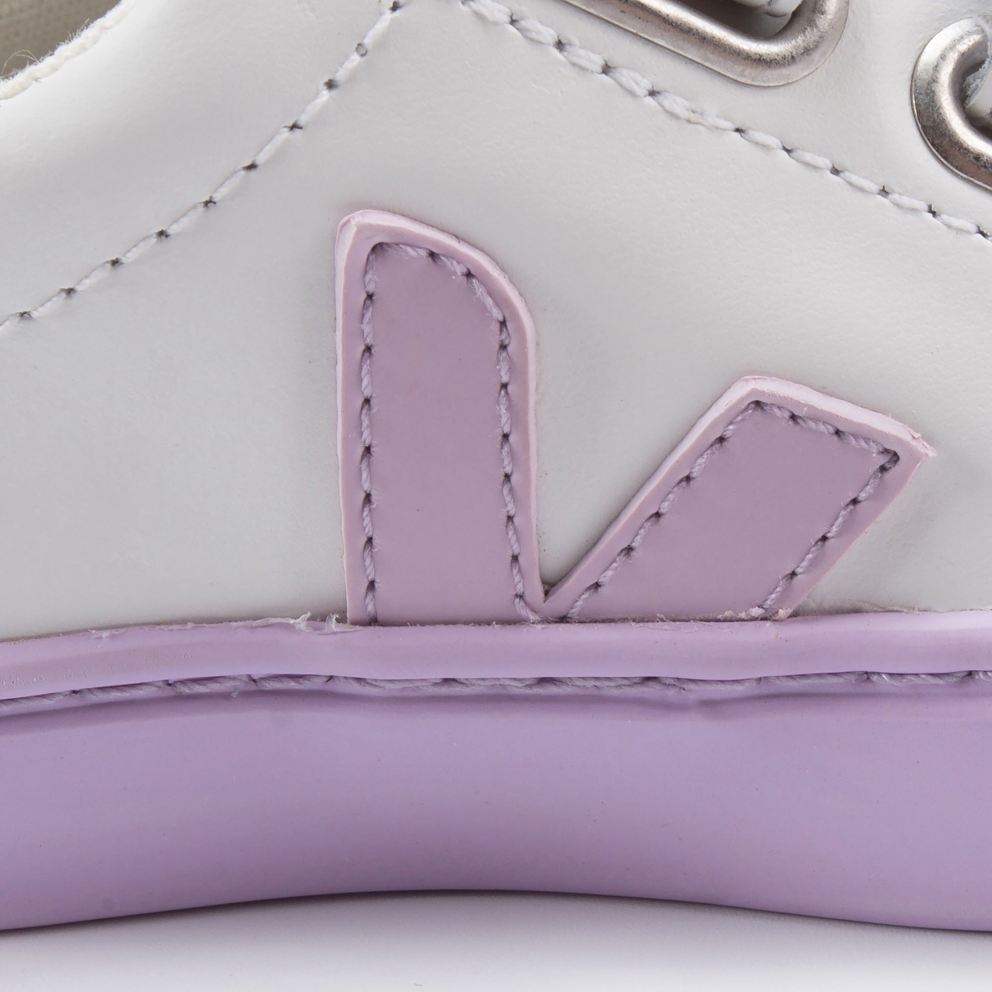 Baby White Leather Velcro With Purple "V" Shoes