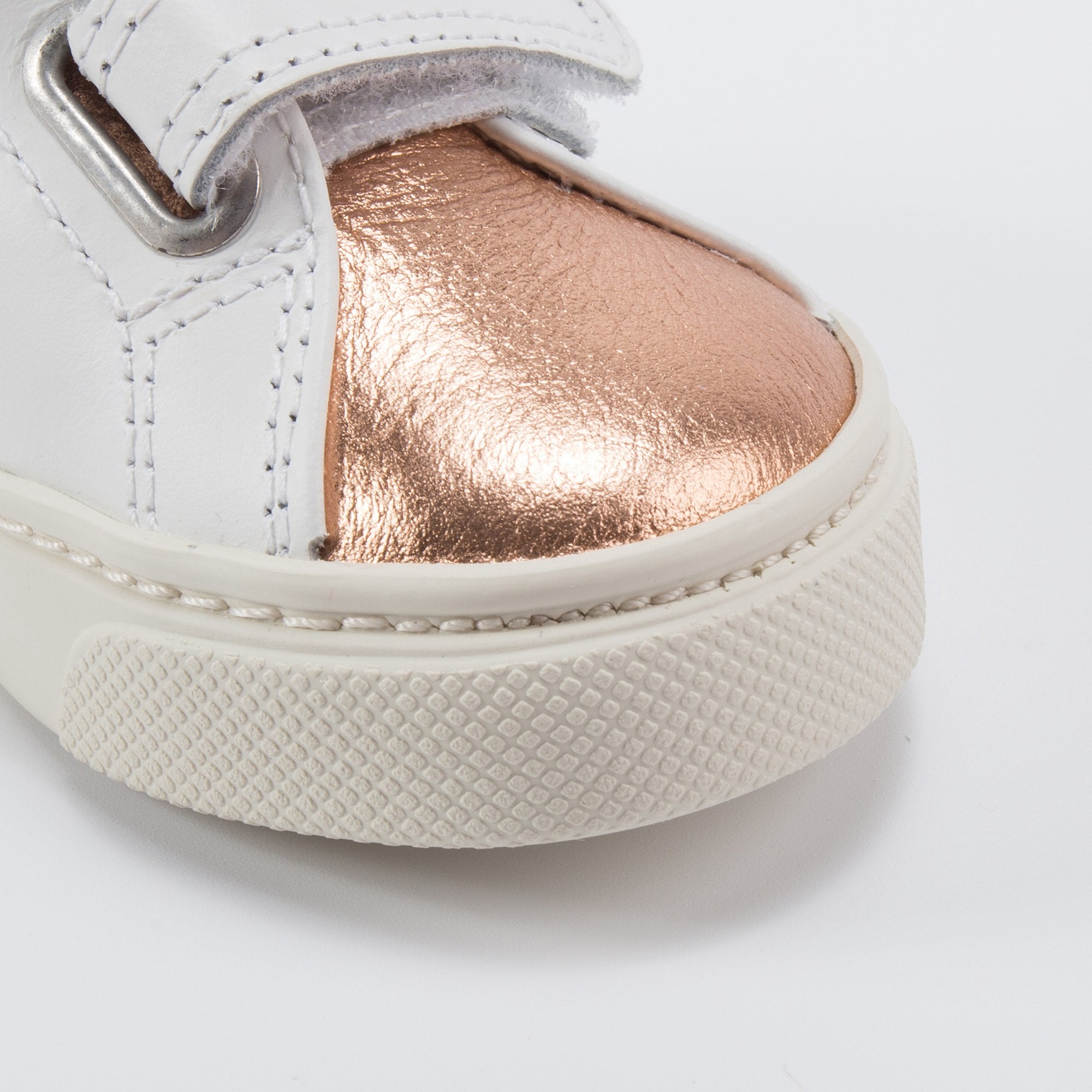Baby White Leather Velcro With White "V" Shoes