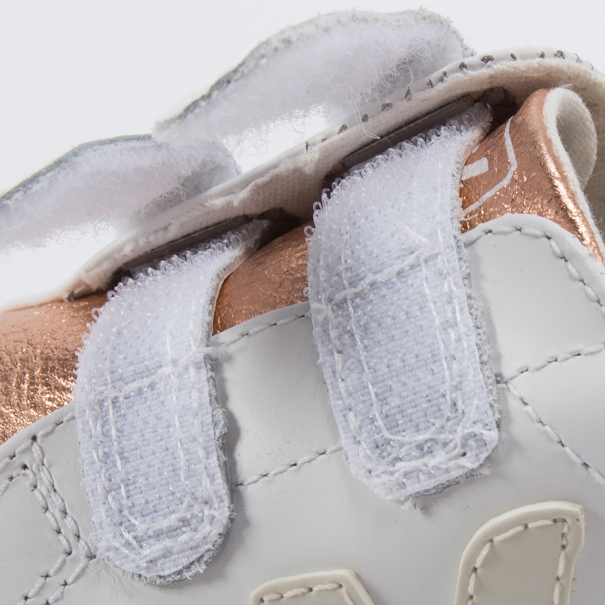 Baby White Leather Velcro With White "V" Shoes