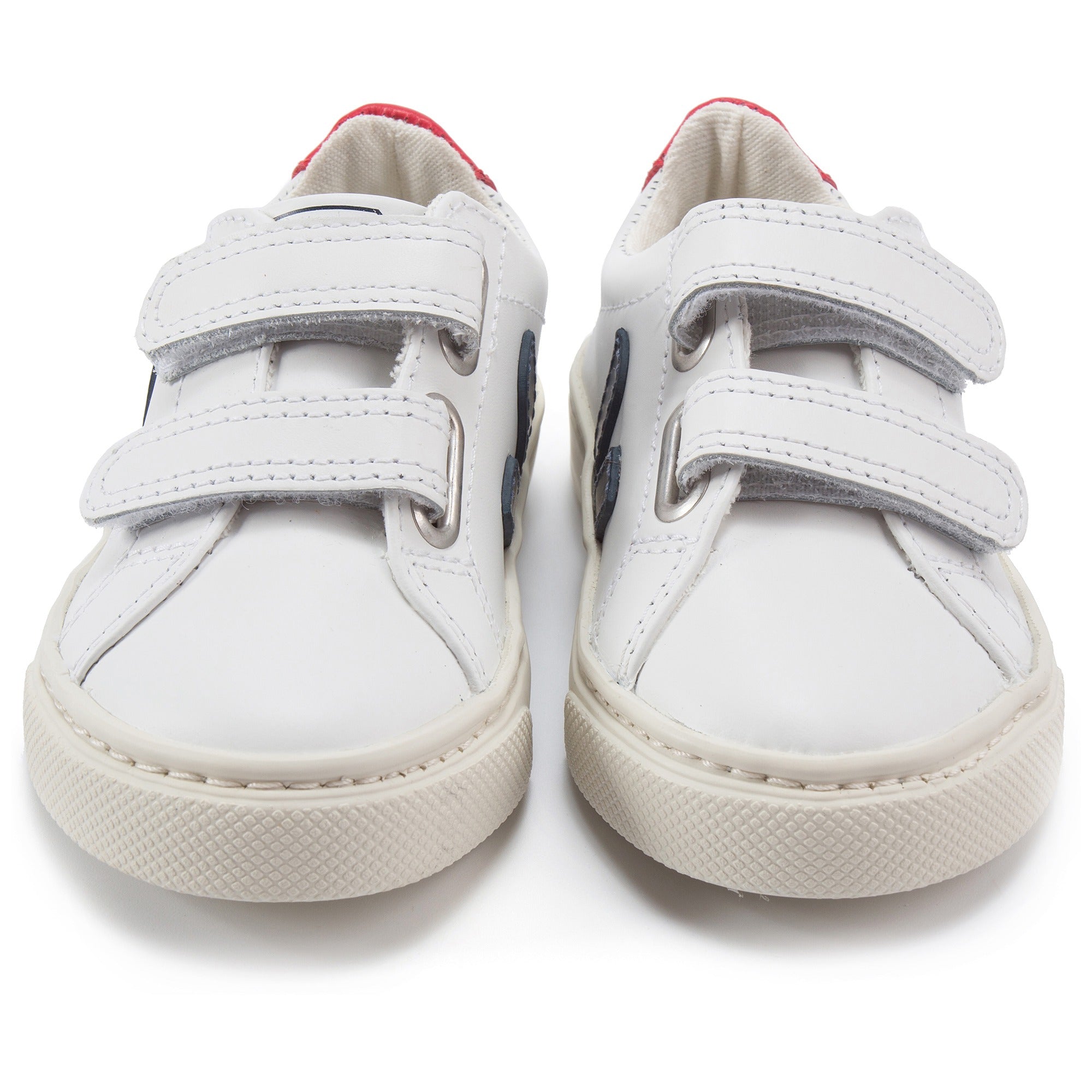 Baby White Leather Velcro With Blue "V" Shoes