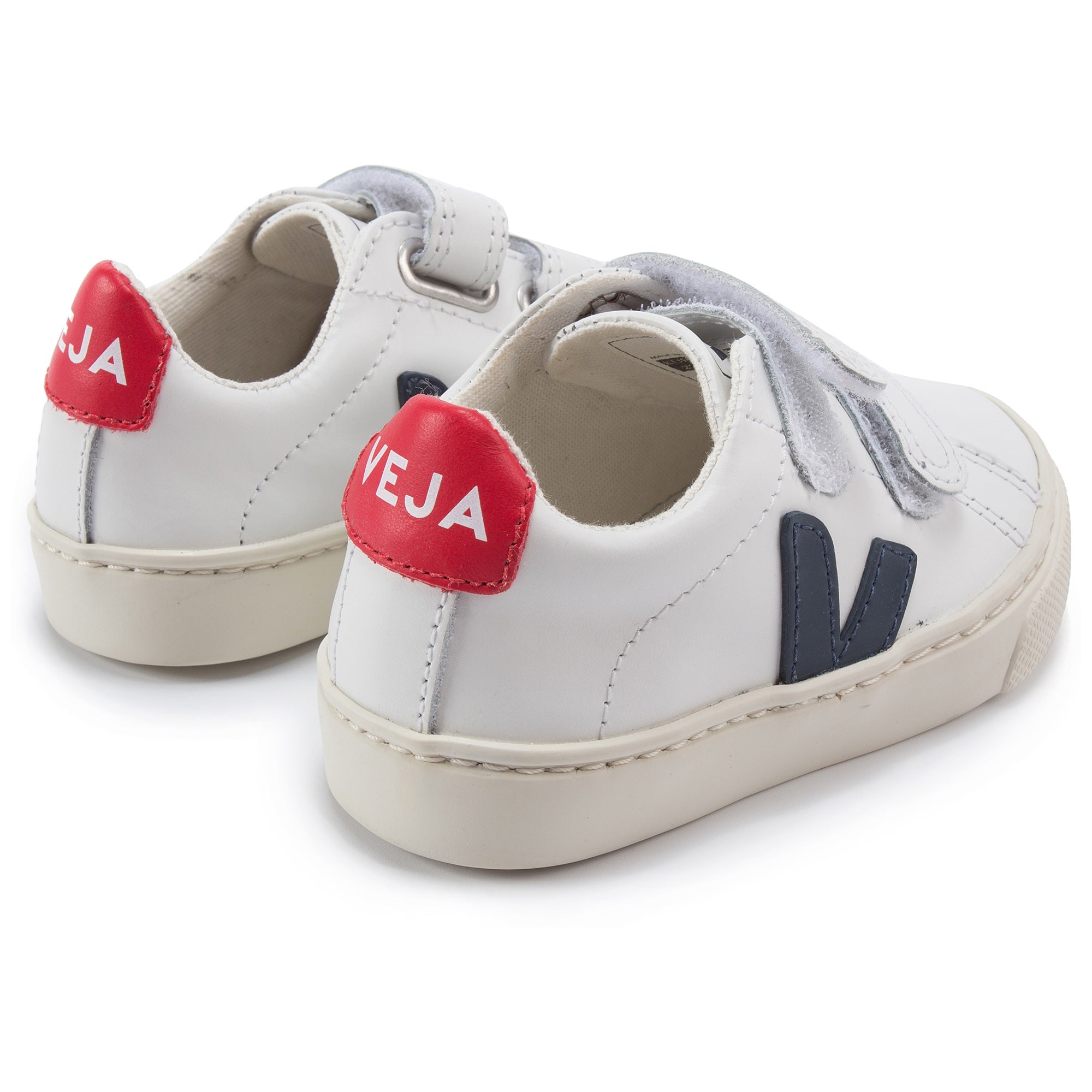 Girls & Boys White Leather Velcro With Blue "V" Shoes