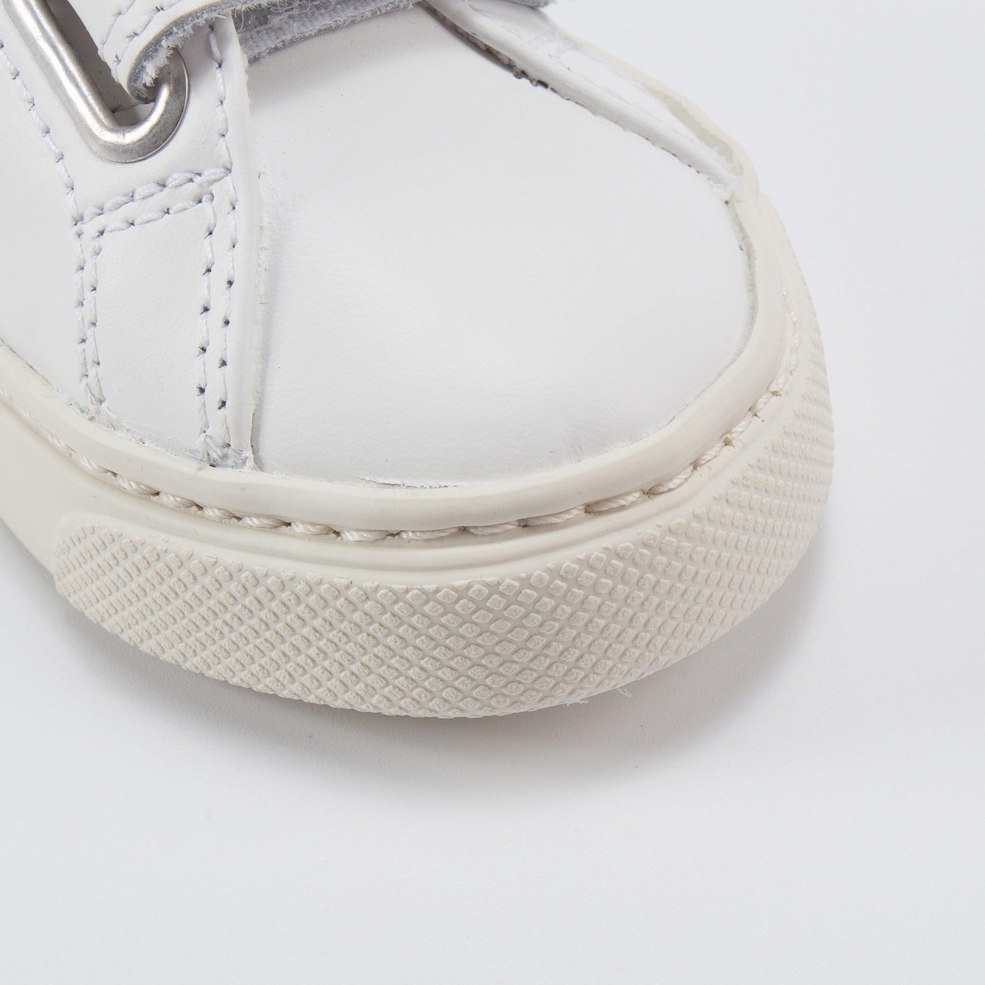 Girls & Boys White Leather Velcro With Blue "V" Shoes