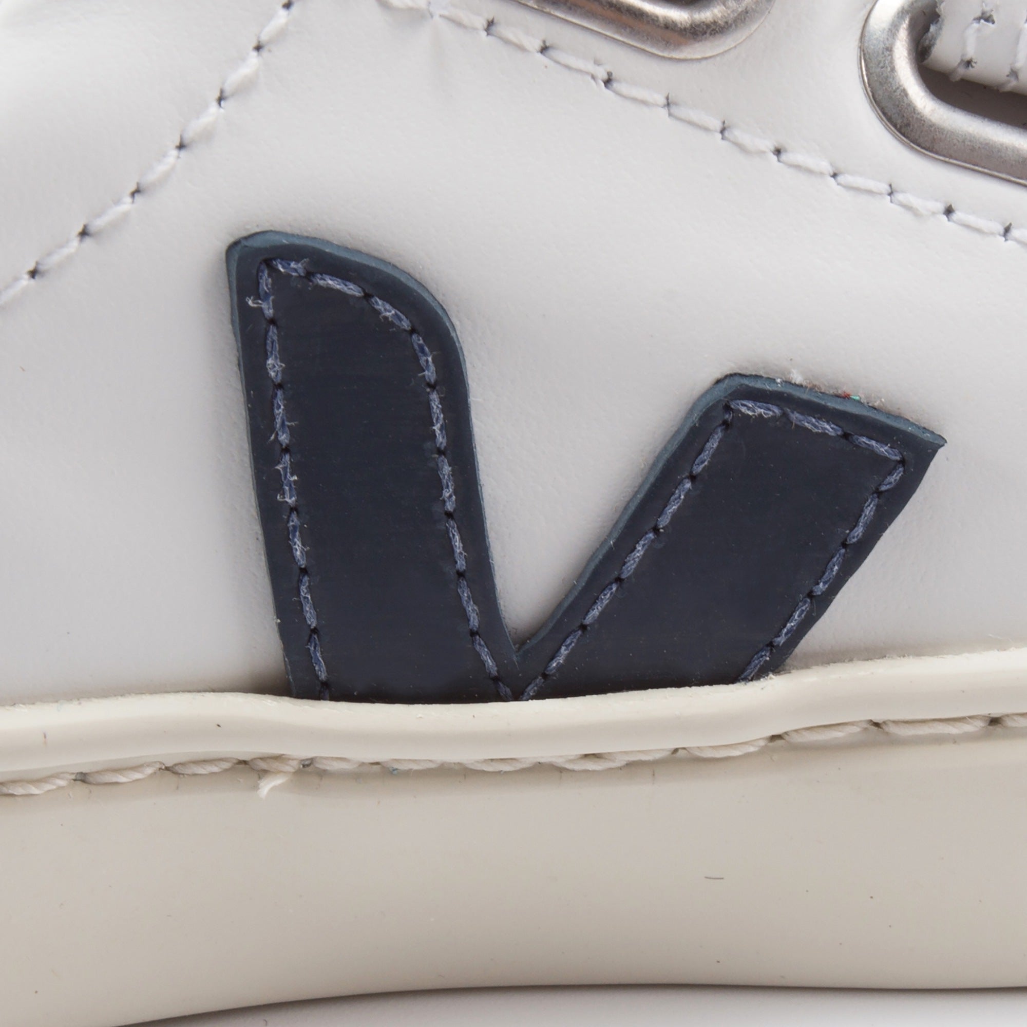 Girls & Boys White Leather Velcro With Blue "V" Shoes