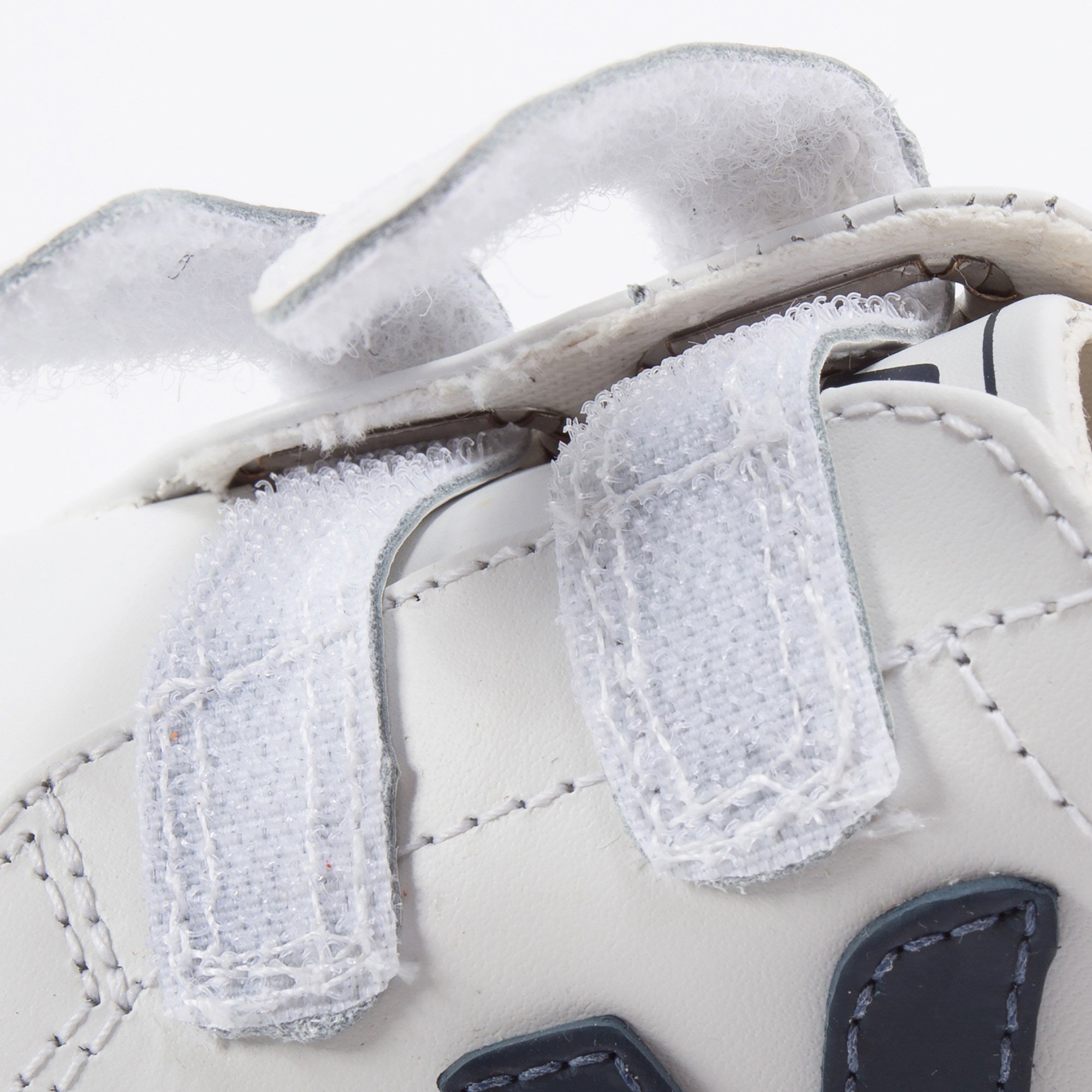 Girls & Boys White Leather Velcro With Blue "V" Shoes