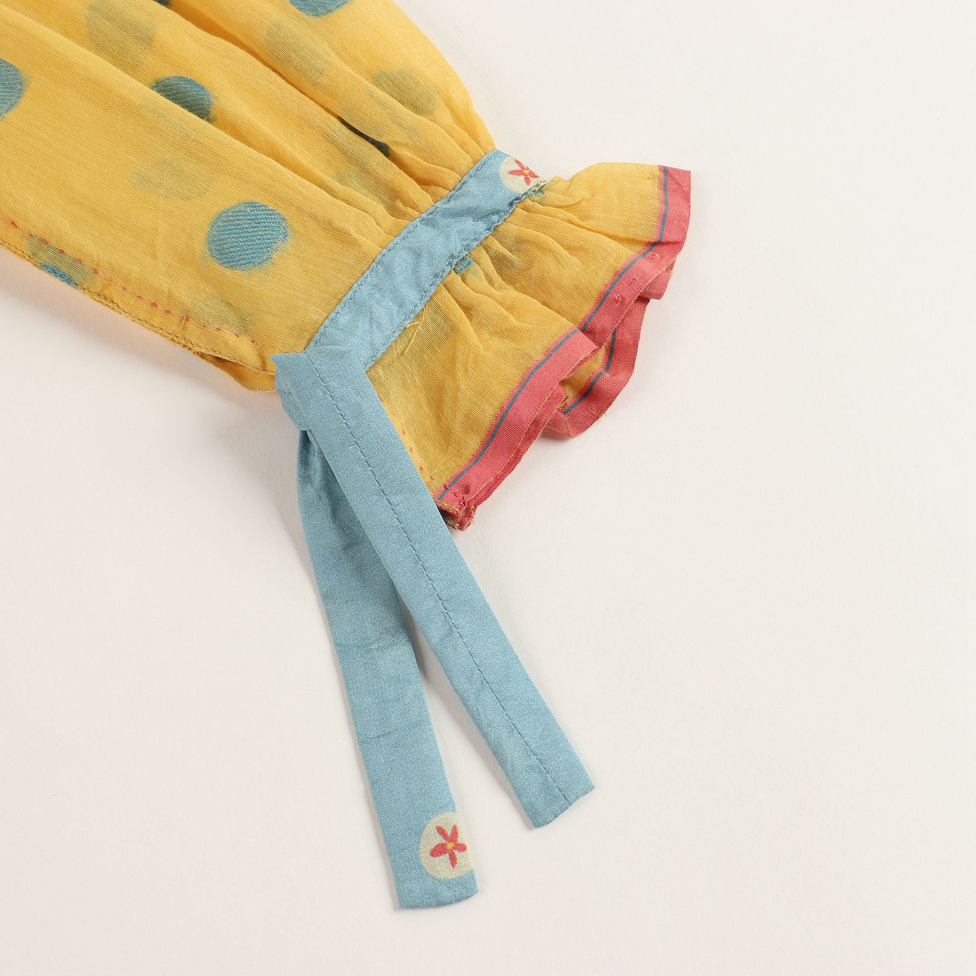 Girls Yellow & Cyan Points Dress