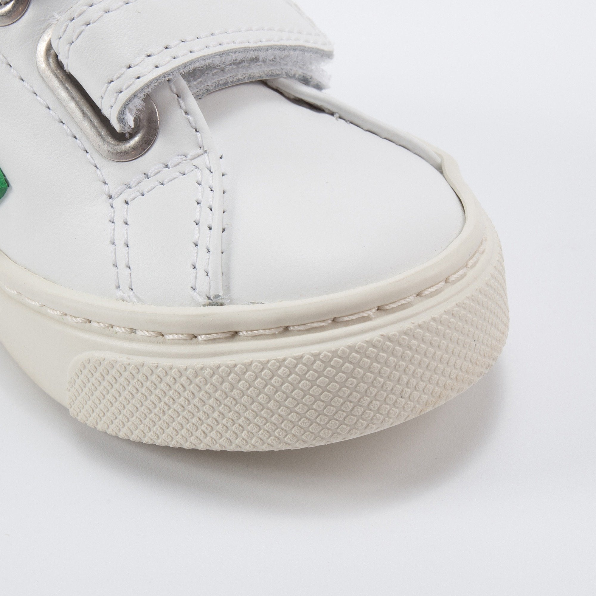 Baby White Leather Velcro With Green "V" Shoes