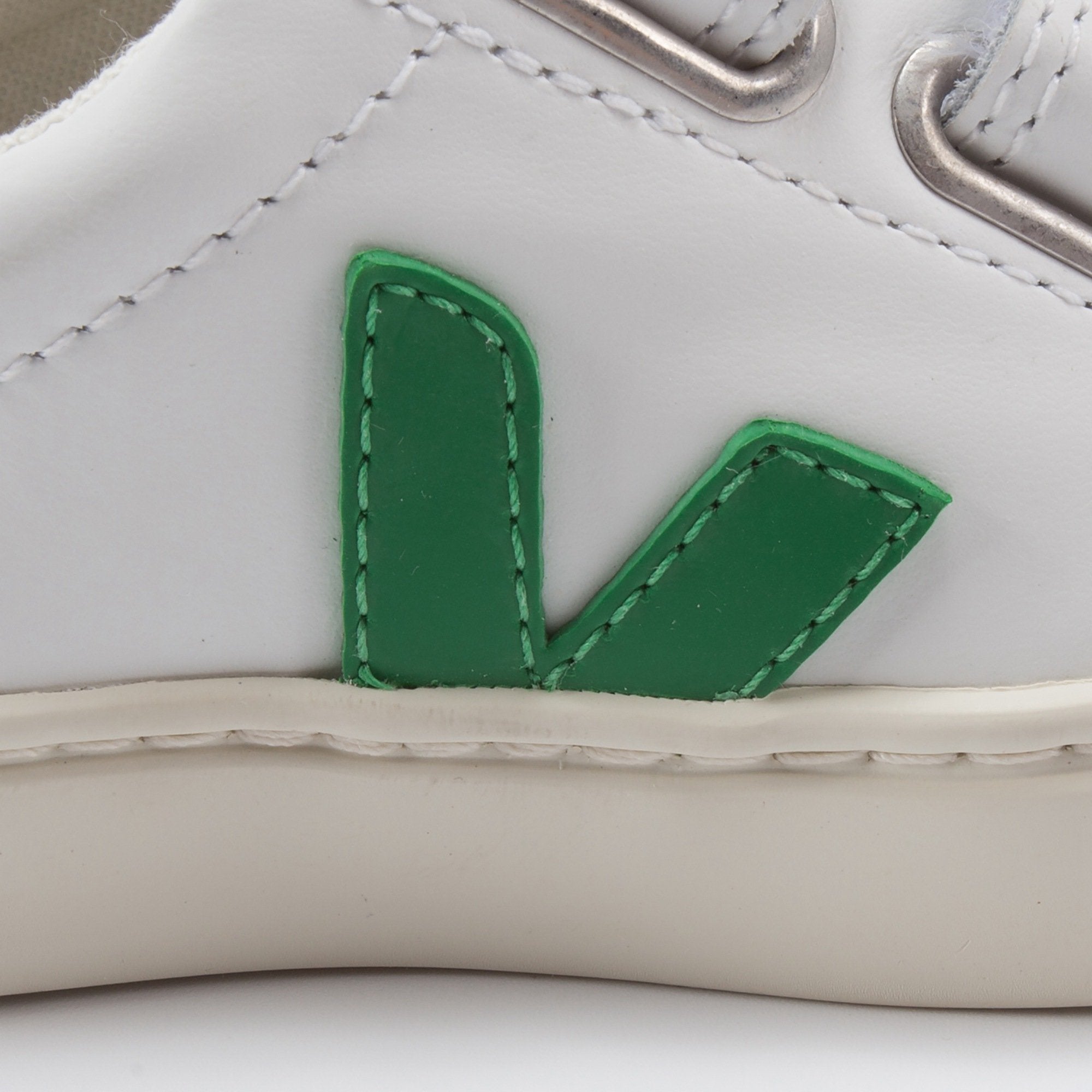Baby White Leather Velcro With Green "V" Shoes