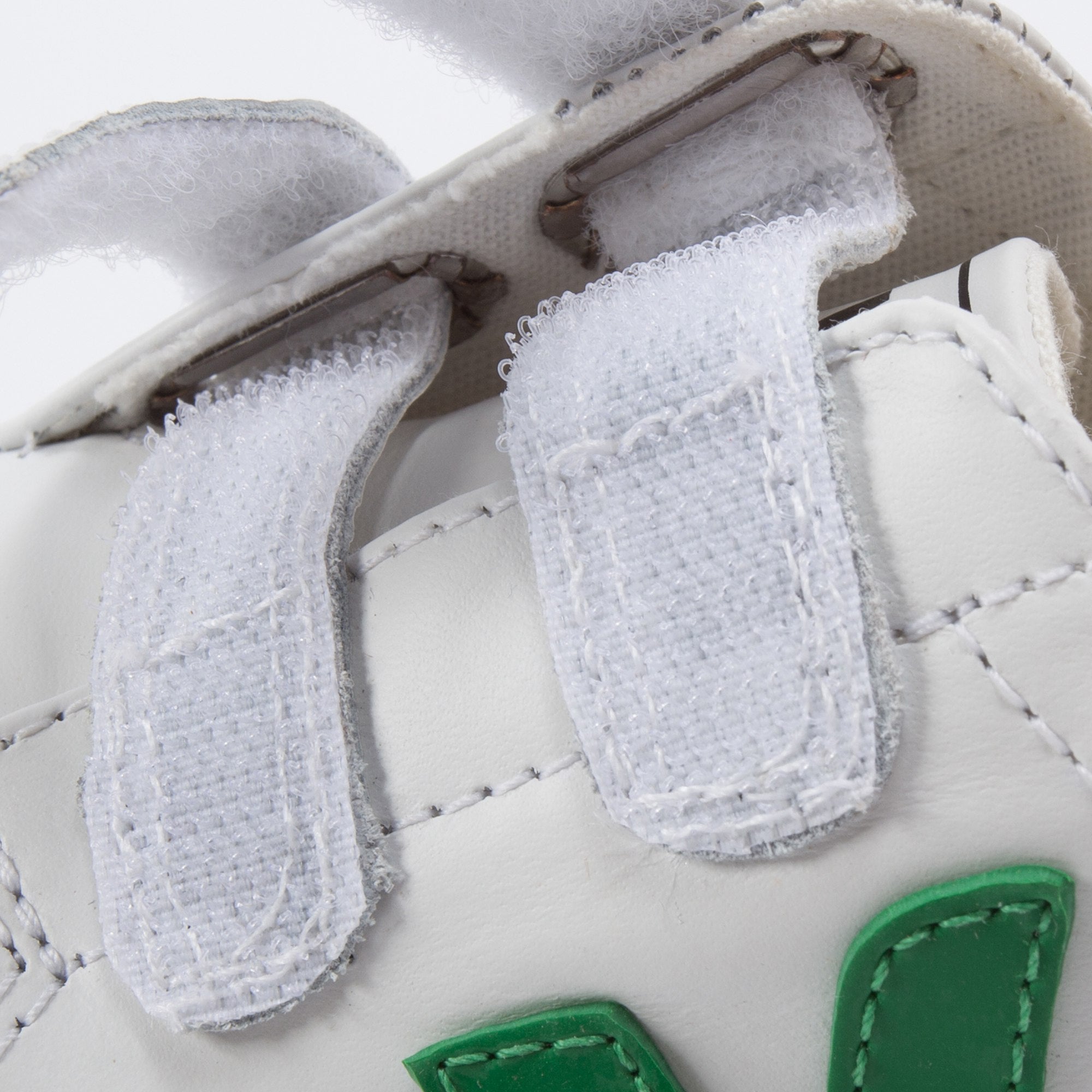 Baby White Leather Velcro With Green "V" Shoes
