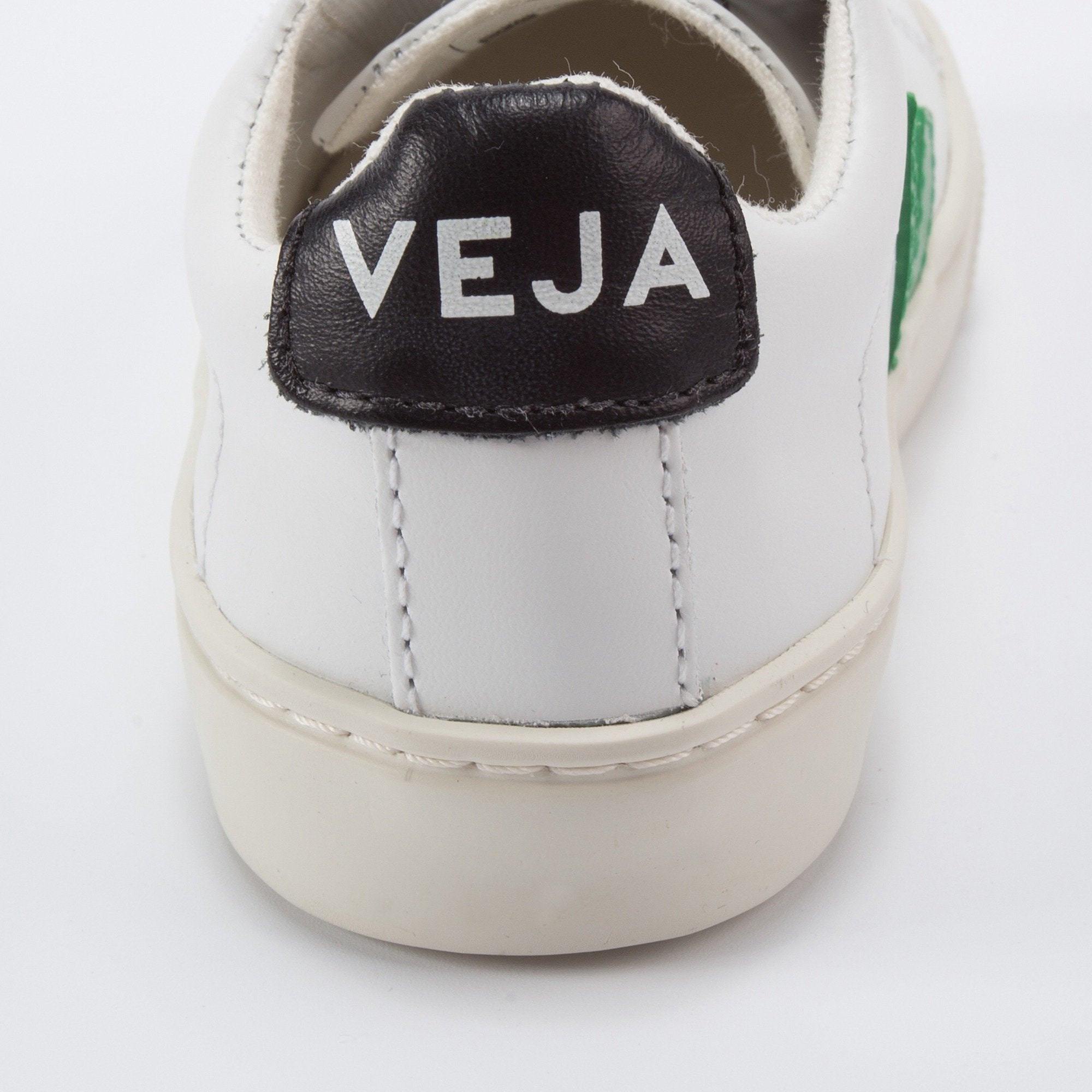 Baby White Leather Velcro With Green "V" Shoes