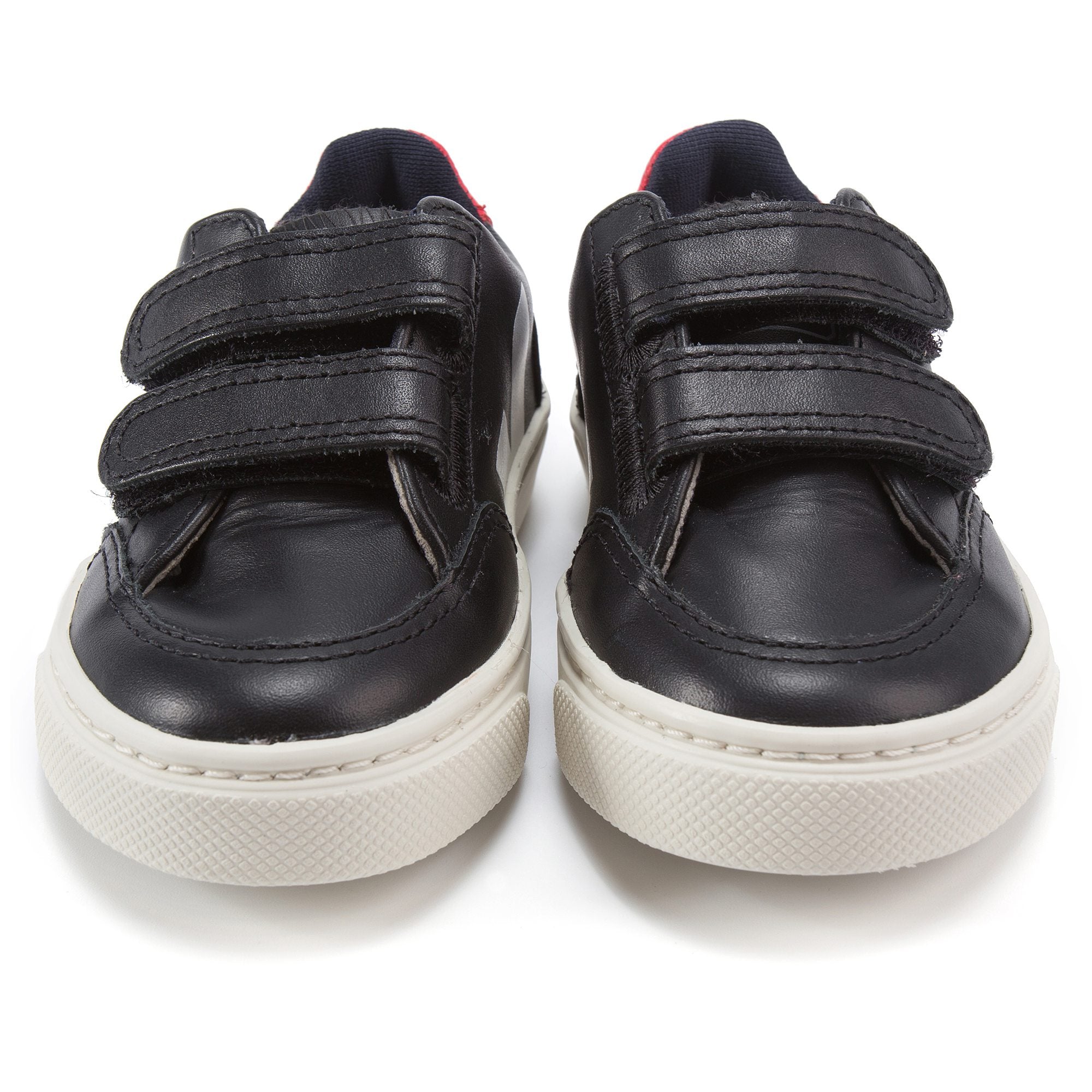 Boys Black Leather Velcro With White "V" Shoes